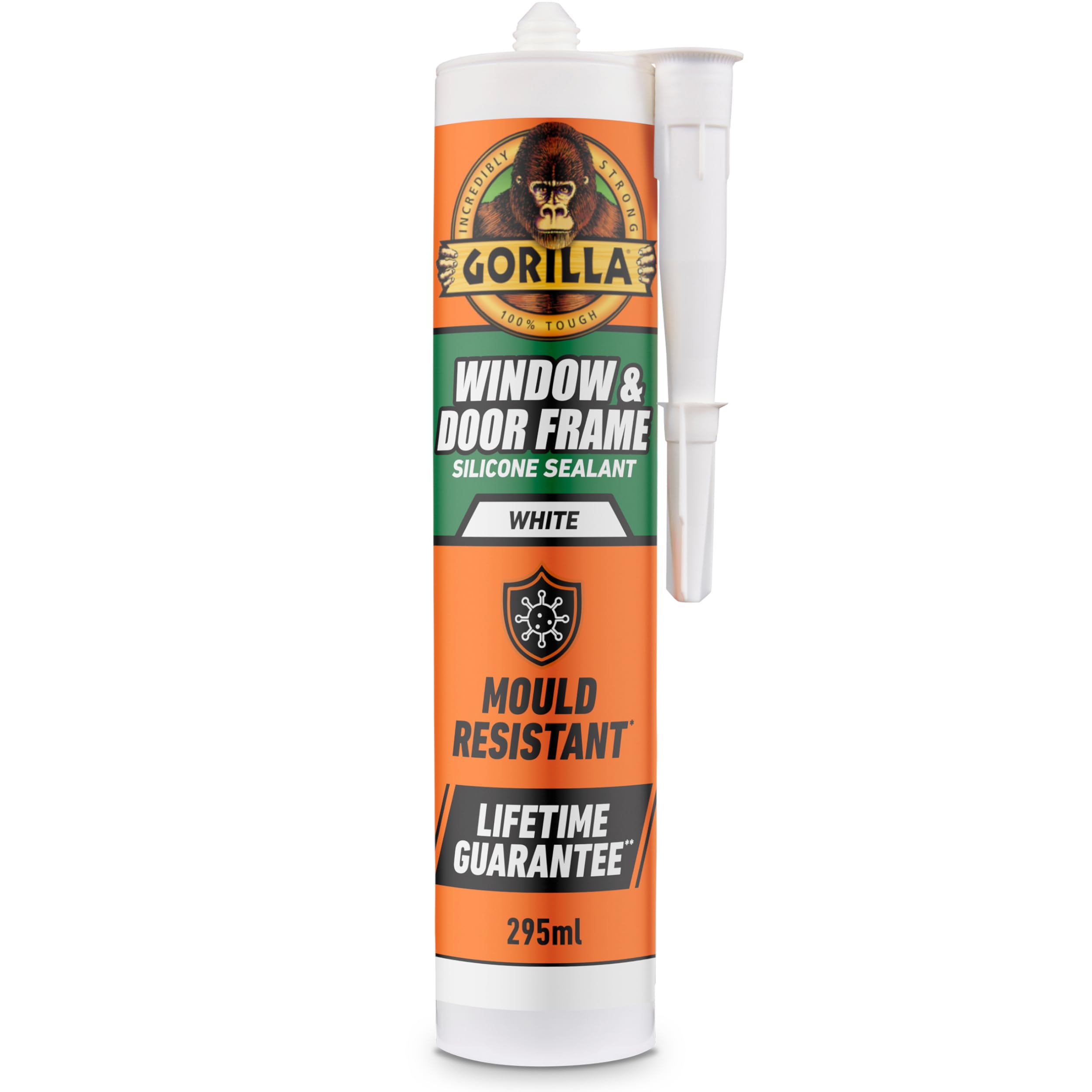 Gorilla Window & Door White Silicone Sealant, 295ml – Mould Resistant, 100% Waterproof Sealant, Rain Ready in 30 Minutes, Shrink & Crack Proof Sealant | Use on Window Frames, Doors & More
