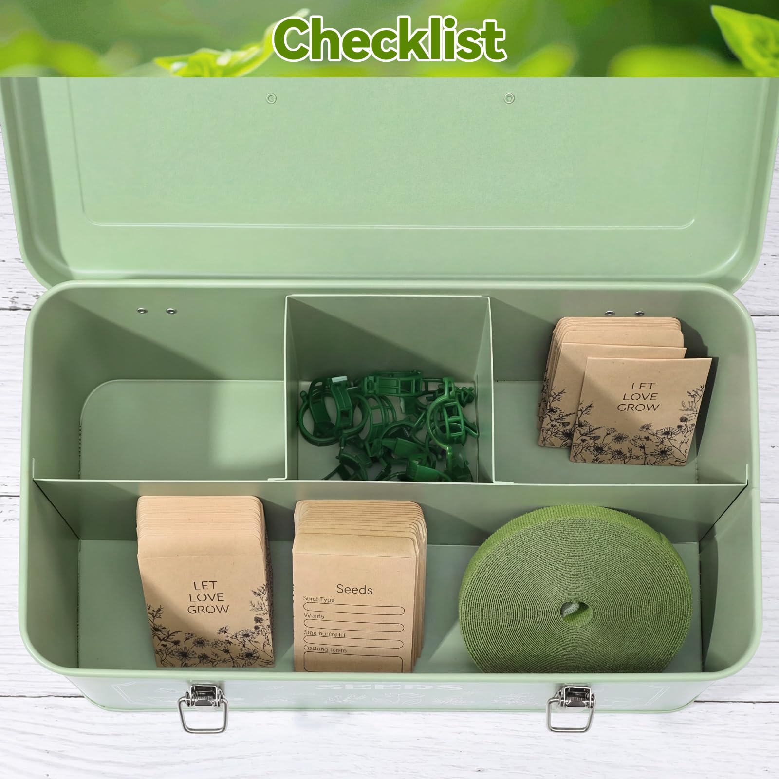 nuoshen Metall-Aufbewahrungsbox, Garten-Samenbox, 32,5 x 17,3 x 13,7 cm, Saatgutaufbewahrung, Gewächshauszubehör, für Gärtner, Schrebergarten, Geschenke