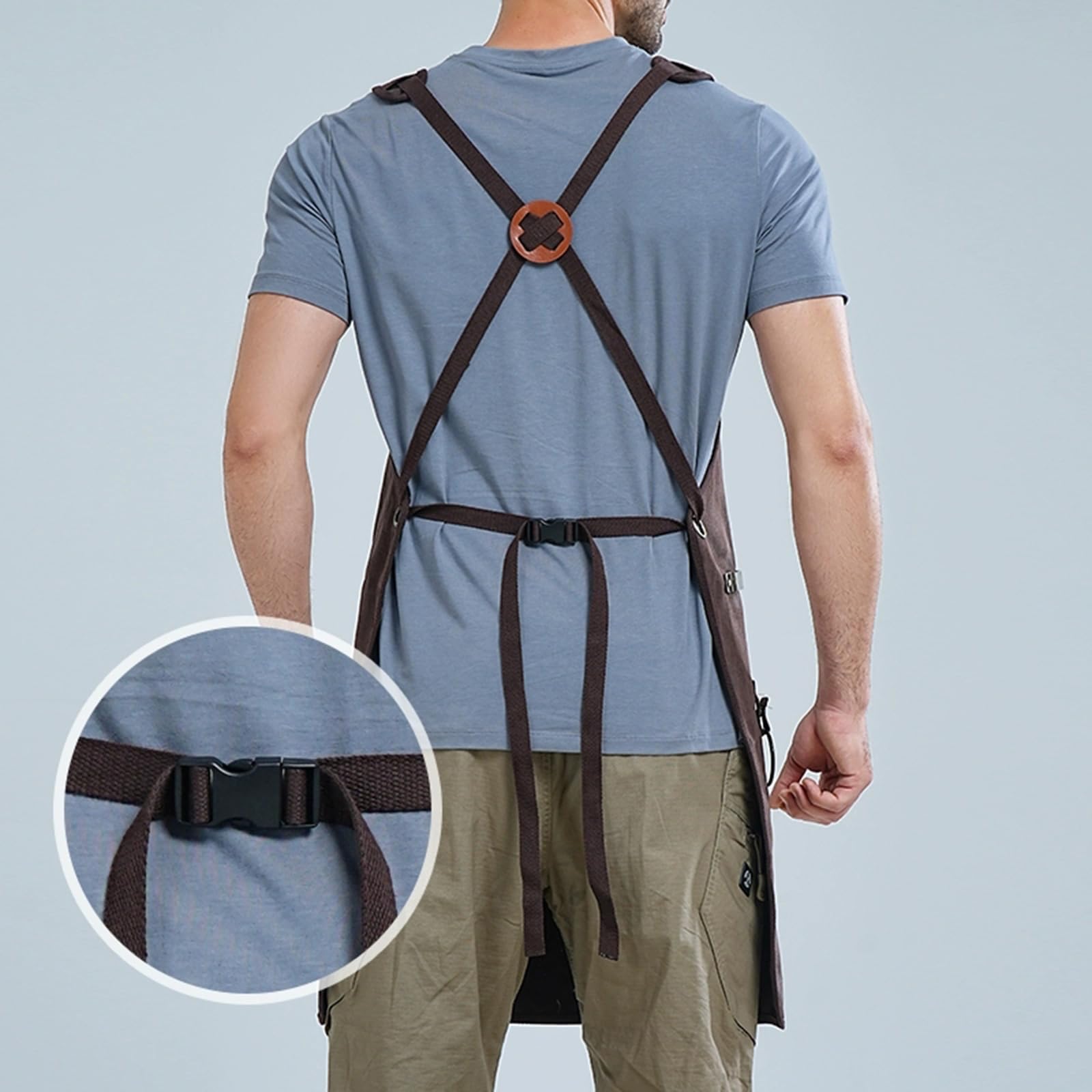 Delantal De Trabajo Hombre, con Correas para Los Hombros Y Hebilla Ajustable, Delantal De Carpintería con Bolsillos Grey,One Size