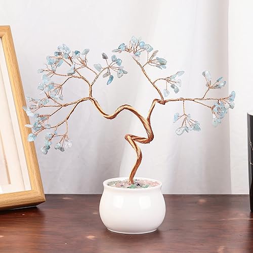 Miniatura 7 de Rockcloud Árbol de dinero Fengshui con piedra de cristal de amatista de 8.5 pulgadas con base de cerámica para buena suerte, riqueza, hogar,