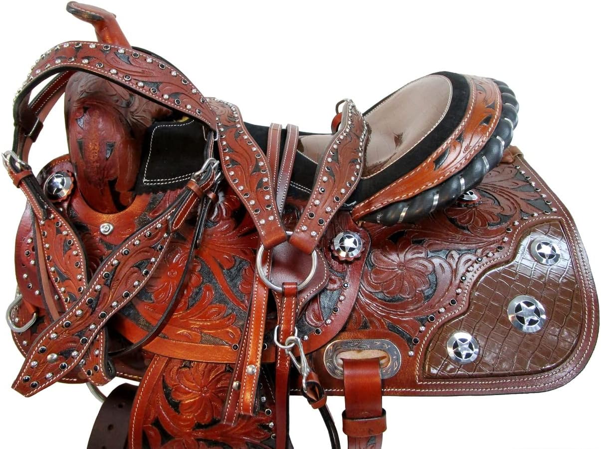 Comfortable Trail Western Saddle 15 16 17 18 Pleasure Horse Tooled Leather Tack Set SQHB