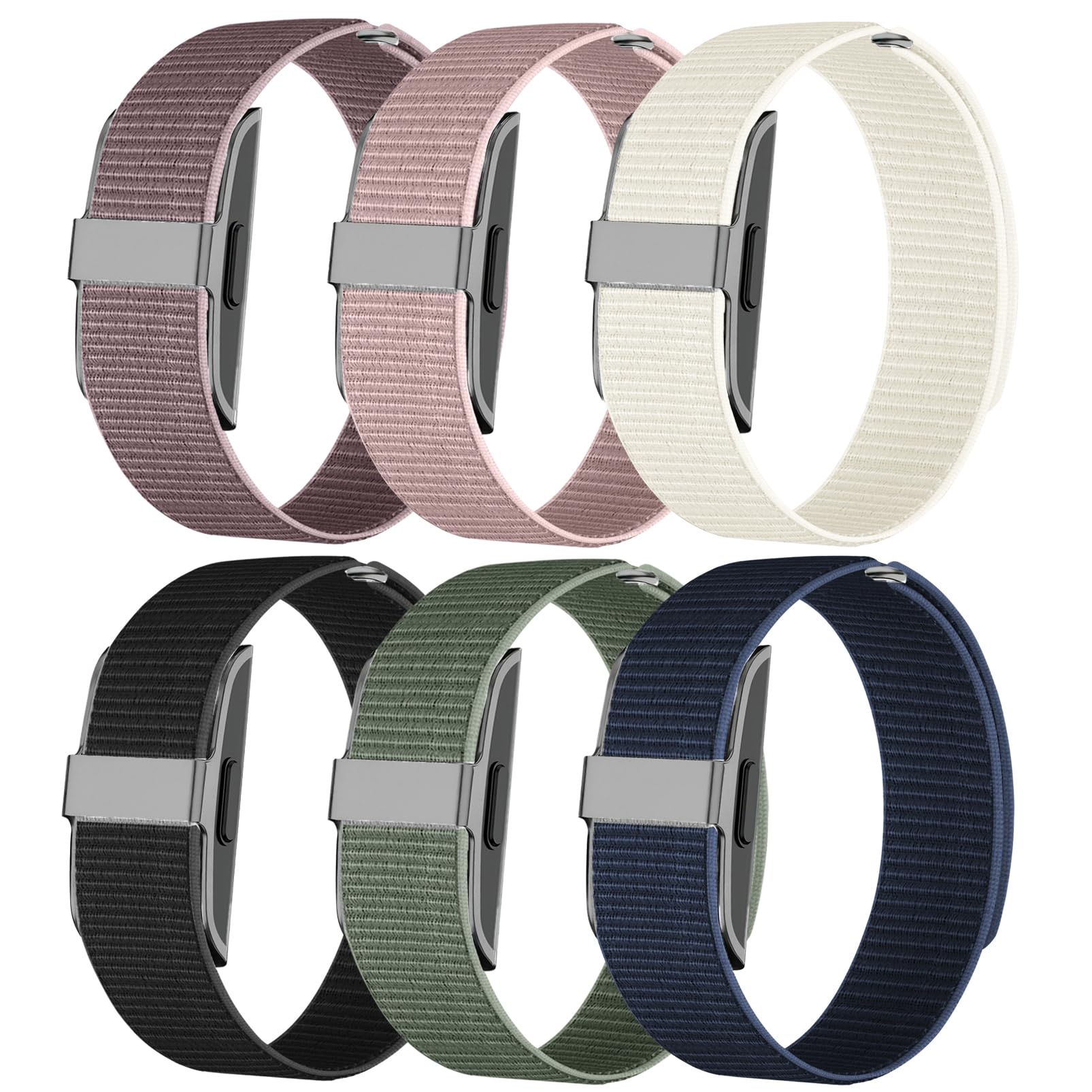 Oanux 6 Pack Nylon Loop Wristband Compatible with Hume Band Replacement 1.0, Hook and Loop Breathable Soft Strap for Fitness Tracker Women Men