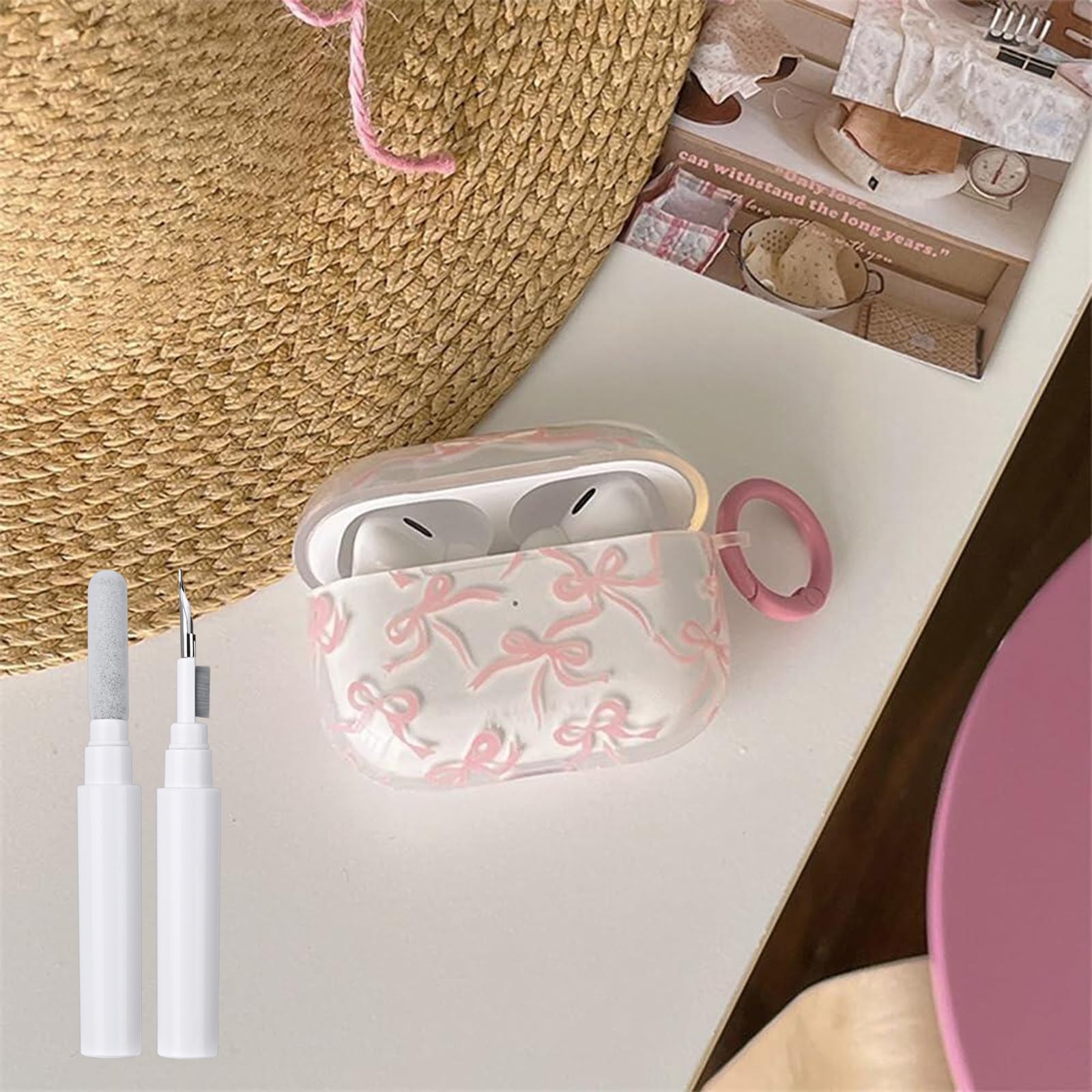 Clear for Airpods Pro 2nd/1st Generation Cute Bow Pattern Bowknot Aesthetic Design Shockproof Keychain Soft Headphone Cases for Airpods Pro/Pro 2 -Clear