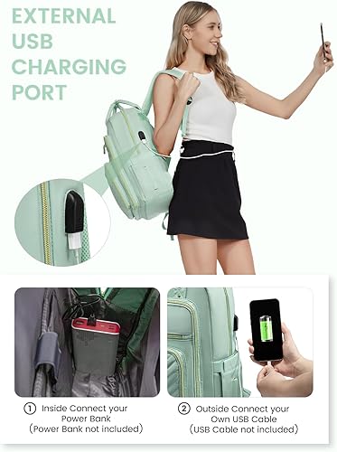 Miniatura 9 de LOVEVOOK Mochila para laptop para mujer, mochila de trabajo de moda con puerto USB, mochilas impermeables para el trabajo., Verde, 15,6 pulg., Moda