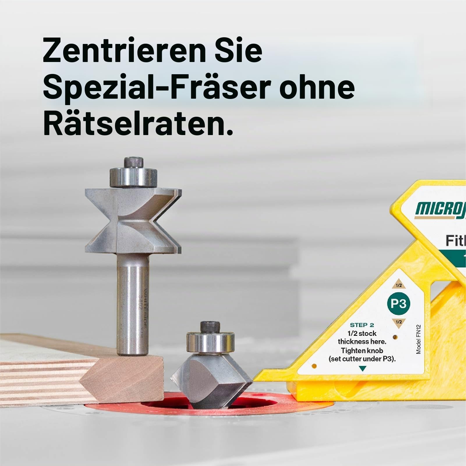 MicroJig FitFinder 1/2 – Einstelllehre zur Ermittlung der halben Materialstärke – Zentrumsfinder für Holzarbeiten – Für Werkstücke bis 76 mm – Robuster ABS-Kunststoff
