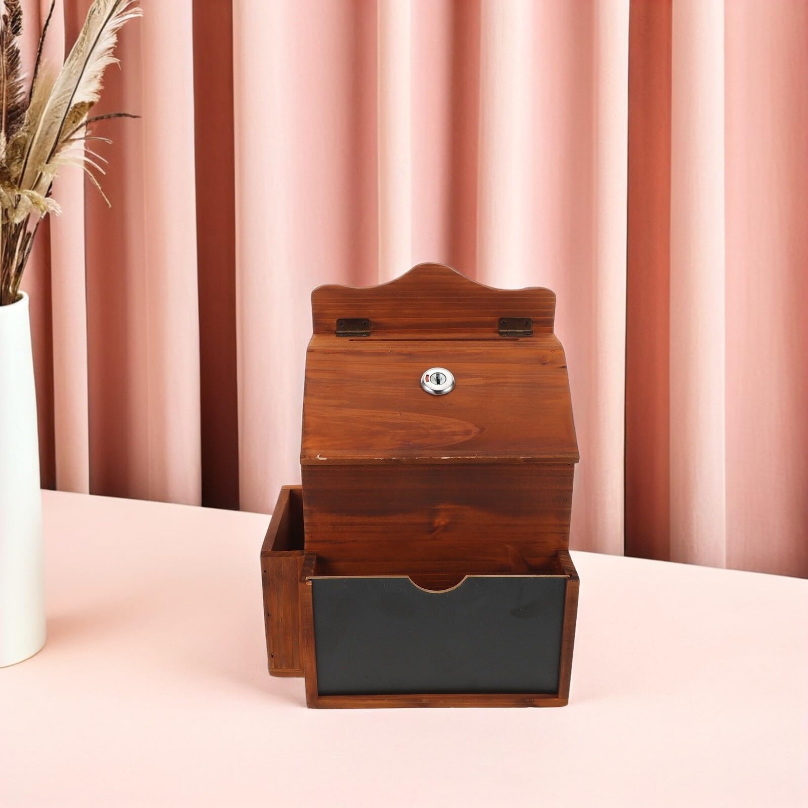 PRETYZOOM Caja de Sugerencias de Madera con Cerradura y Llave Caja Compacta Vintage para Votos Donaciones y Recogida de Opiniones para Oficina Iglesia y Recaudación de Fondos