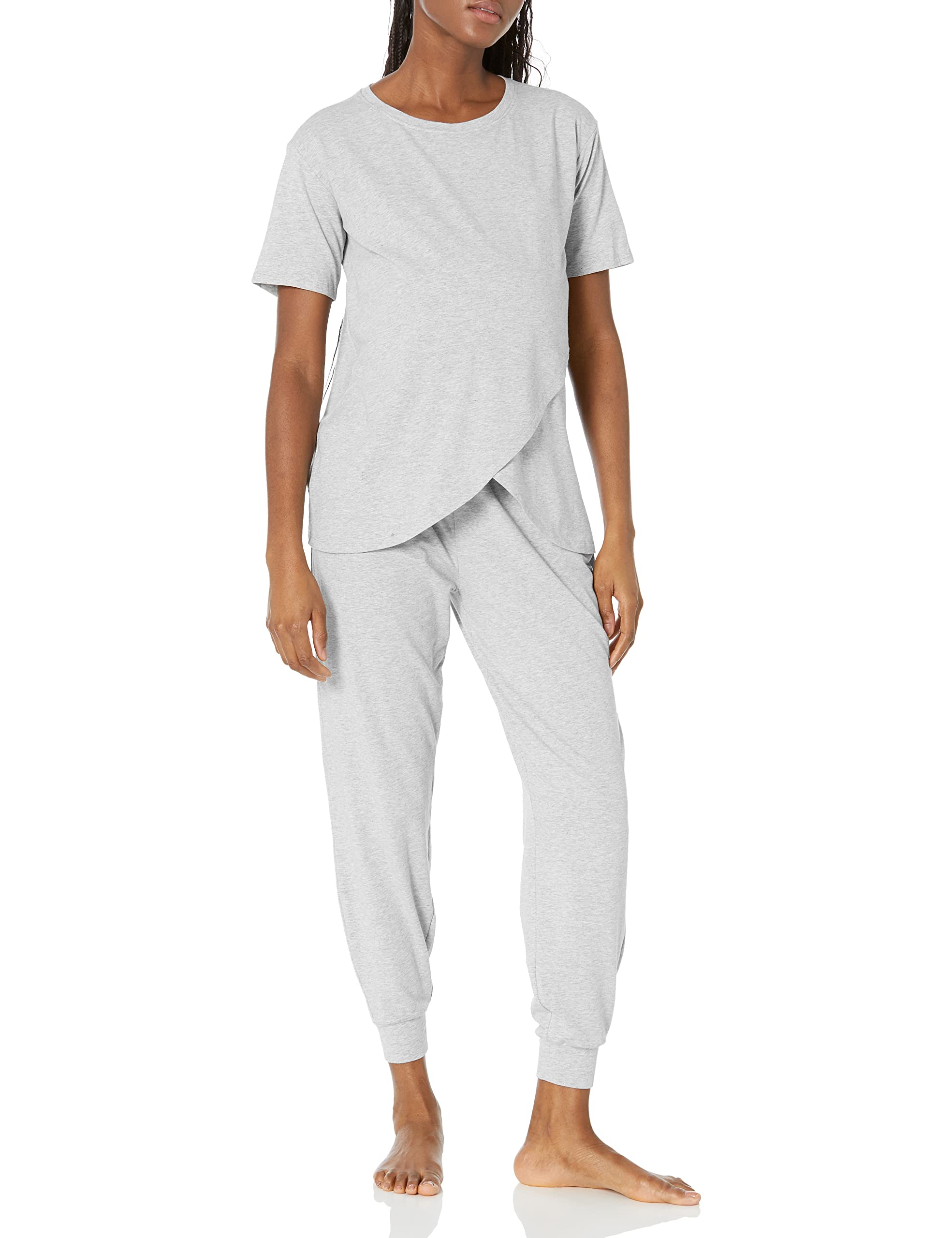 Amazon Essentials Women's Cotton Maternity and Nursing Sleepwear Pyjama Set, Grey Heather, S