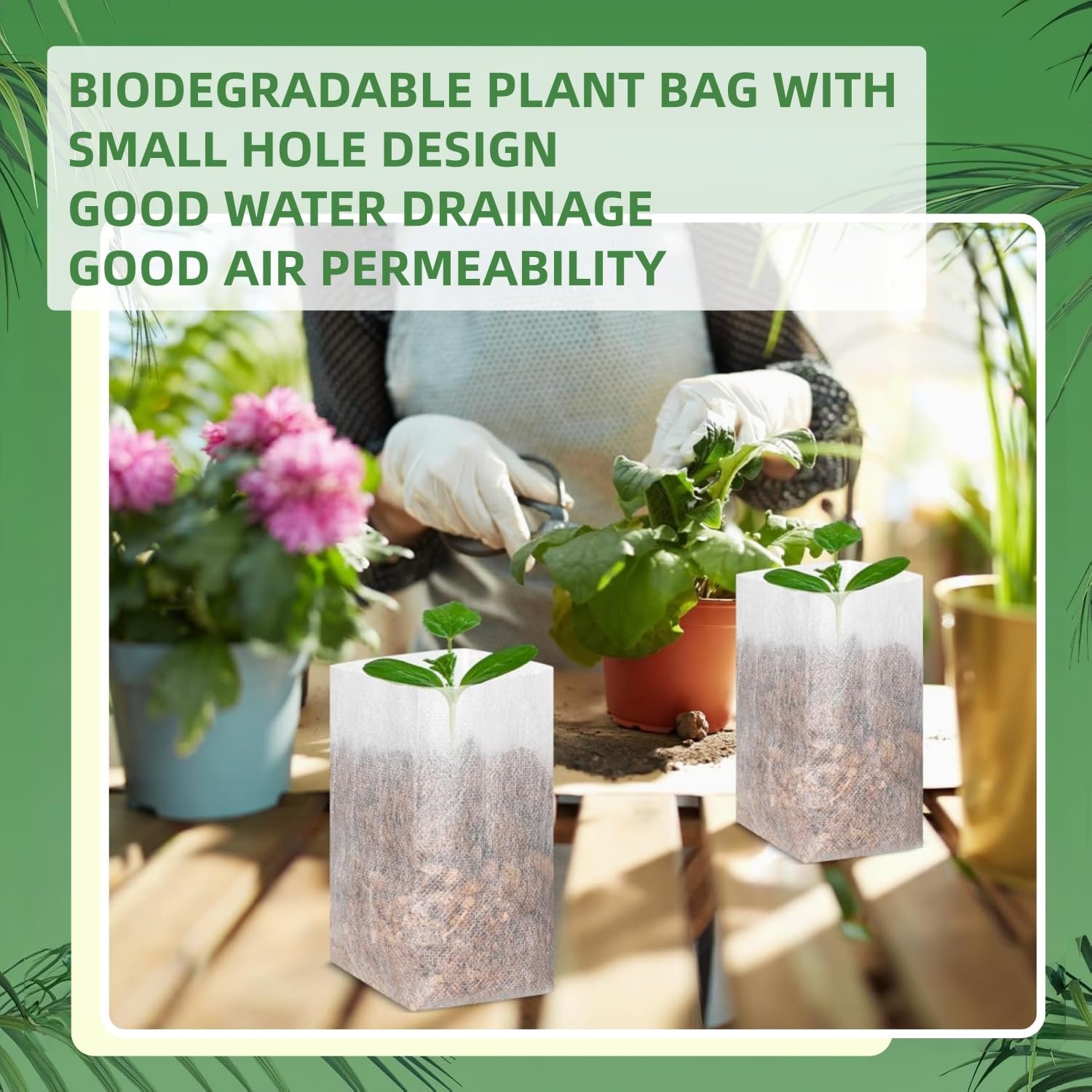 600 Piezas Bolsas de Cultivo de Plantas, Bolsas de Vivero Planta de Tela no Tejida, Bolsa de Tela para Macetas, Biodegradable, Transpirable, para Verduras, Flores y Frutas en Granjas (12.5×17.5cm) — view 6