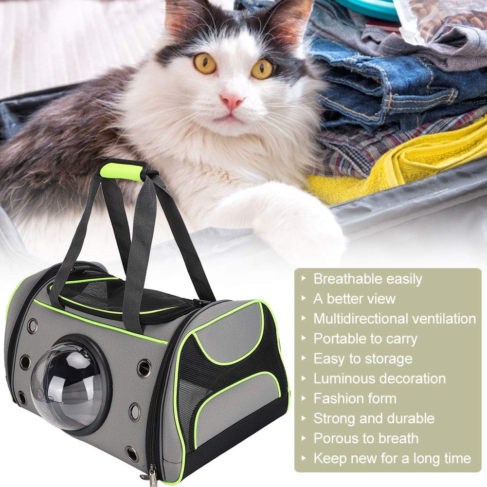 Dog Carrier Bag Portátil Plegable Bolsa de viaje transpirable Cápsula transparente Outdoor Cat Pet Mochila(Verde claro)