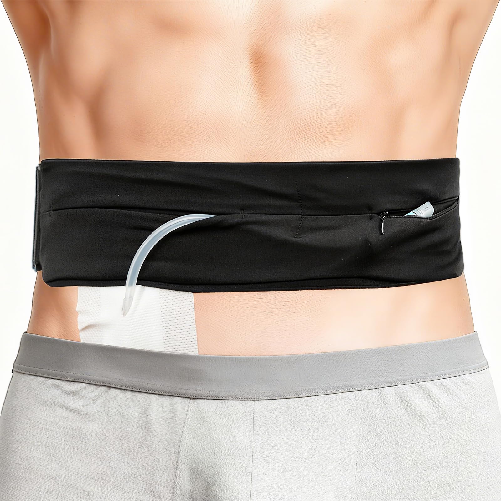 Breathable Peritoneal Dialysis Belt PD Catheter Holder with Pouch for Peg/G/J Feeding Tube Accessories Transfer Set Fixation Medical Nursing Supplies for Adult Men Women, Black