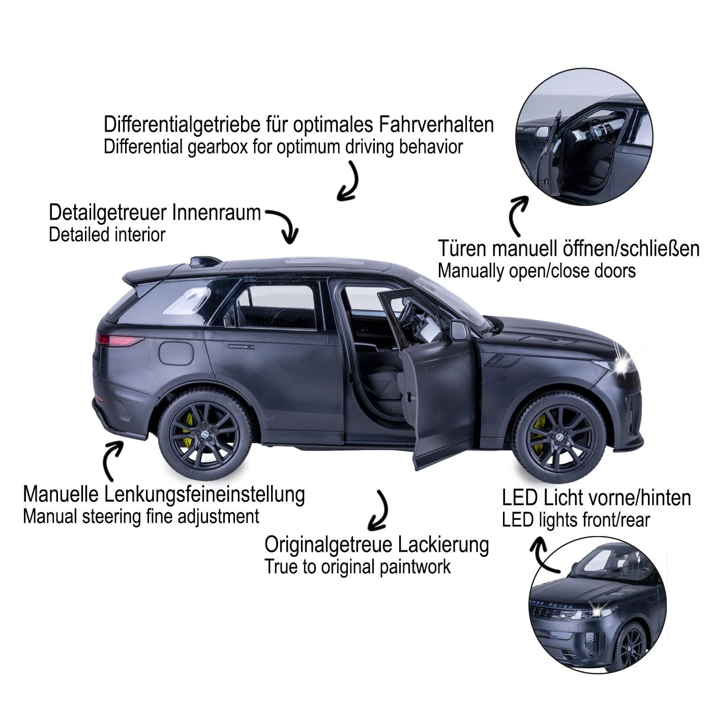 JAMARA 402245 Range Rover Sport SV 1:14 2,4 GHz – drzwi ręczne, zdalnie sterowany samochód RC, samochód zabawkowy dla dzieci z pilotem zdalnego sterowania, model samochodu, pomysł na prezent dla