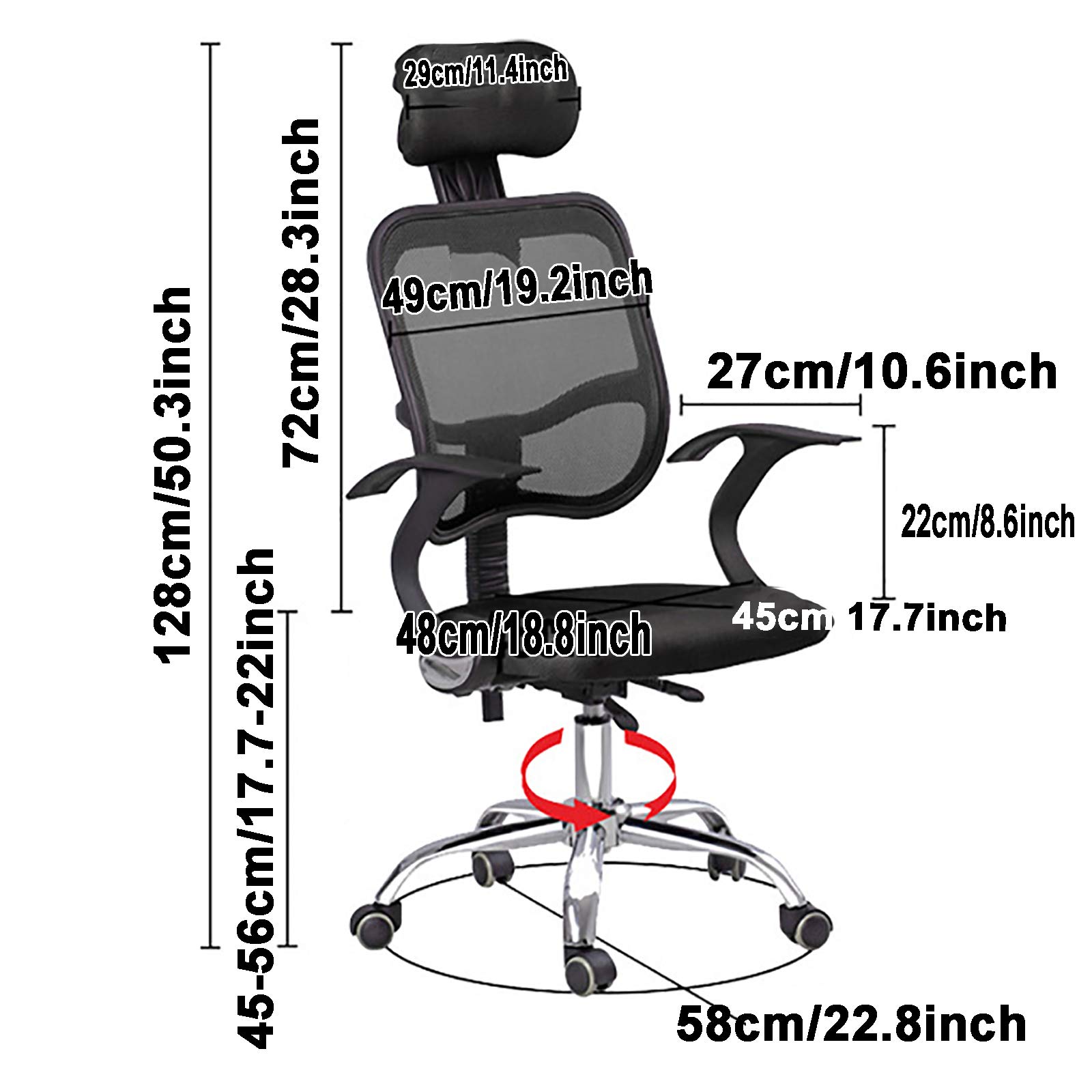 Bürostuhl Gaming-Stuhl Computerstuhl Ergonomischer Netz-Computerstuhl, Bürostuhl mit hoher Rückenlehne und Verstellbarer Kopfstütze/Lendenwirbelstütze/Kippfunktion, Schreibtischstuhl für zu