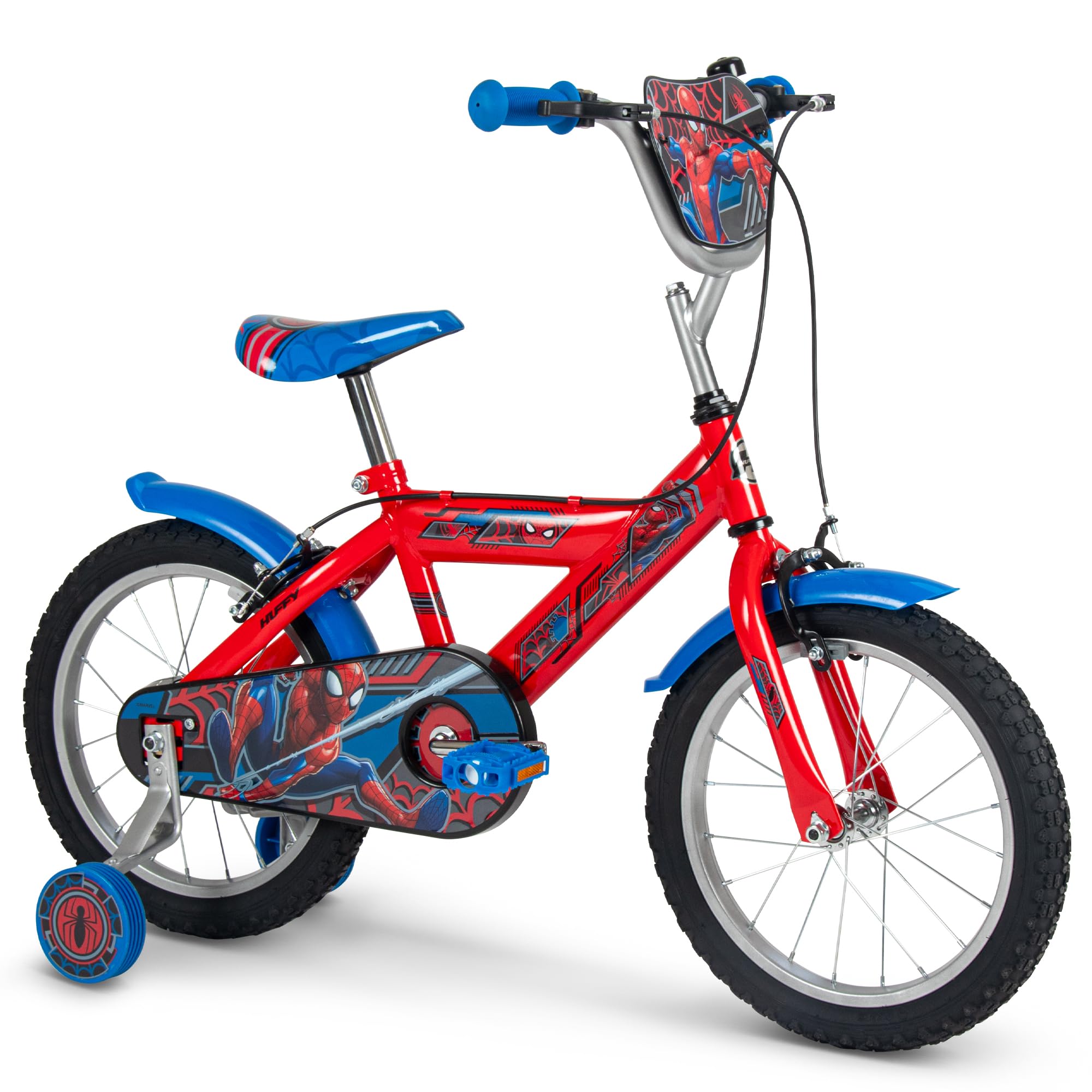Huffy Marvel Spider-Man Bike 12 Zoll und 14 Zoll Kinderfahrrad für Kinder von 3 bis 9 Jahren, Dual-Felgenbremsen, abnehmbare Stabilisatoren, Verstellbarer Sitz, Rot