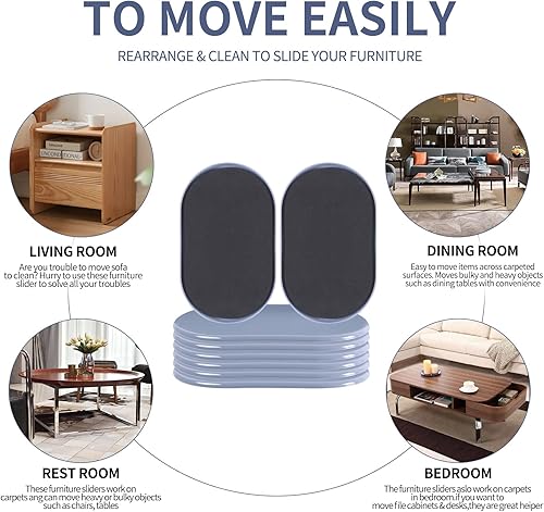 Miniatura 4 de Deslizadores de Muebles Grandes Reutilizables para Alfombras y Pisos de Madera Dura-Paquete de 8 Almohadillas Protectoras Ovaladas de 9-1/2