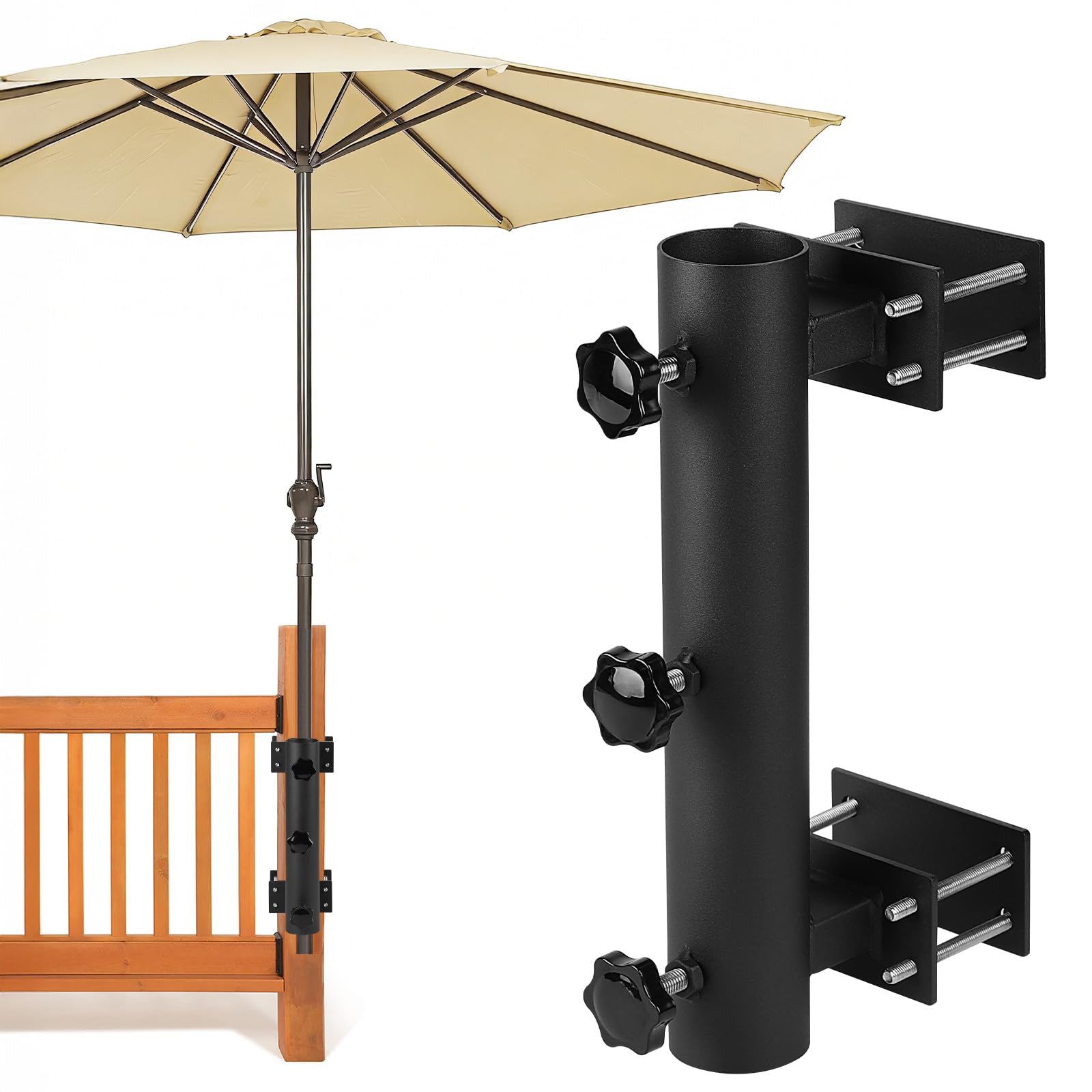 LALAGO Wytrzymały uchwyt na parasol przeciwsłoneczny, stojak na parasol, uchwyt na balustradę tarasową, regulowany zacisk parasola przeciwsłonecznego do żagli przeciwsłonecznych, pokładów, podwórza