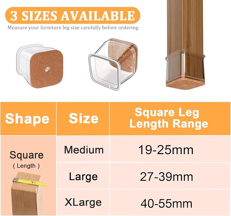 RUSIDO 20 db szilikon szék lábvédő négyzet alakú parkettavédelem karcolás elleni - Square Large, Transparent-20pcs
