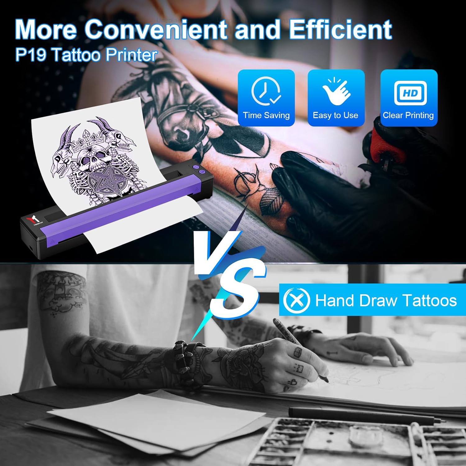 P19 Tattoo Stencil Printer Machine, Professional Wireless Bluetooth Portable Thermal Tattoo Transfer Printer for Tattoo Artists & Beginners