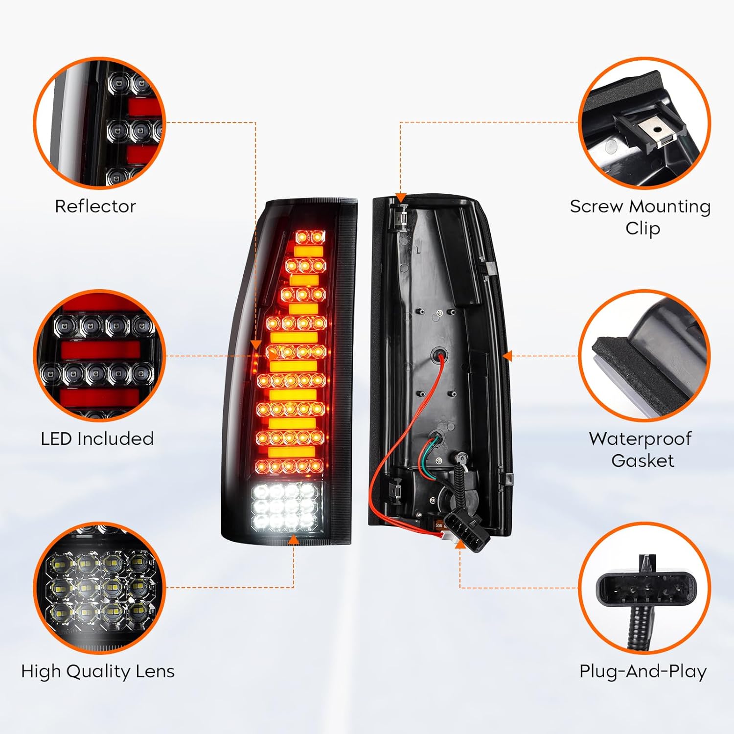 TailLight + 3rd Third Brake Cargo Lamp for Chevy GMC C1500 K1500 1988-1999, C/K2500 K3500 1988-2000, Silverado 1994-1998, Blazer 1992 1993 1994, High Mount Stop Light Rear LED Tail light Assembly