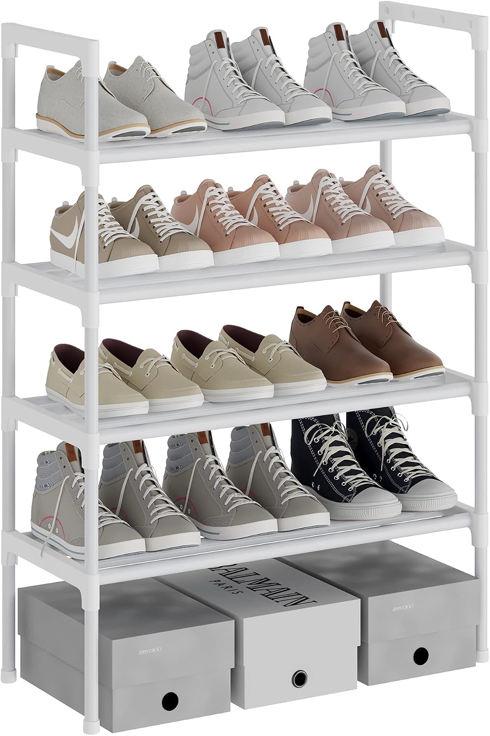 AcornFort® S-522 White 4 Tiers 12 works Extra Thicken Adjustable Small Shoe Storage Rack Organiser Shelf Hold Stand,Sturdy Design,Space Saving,Easy Assemble