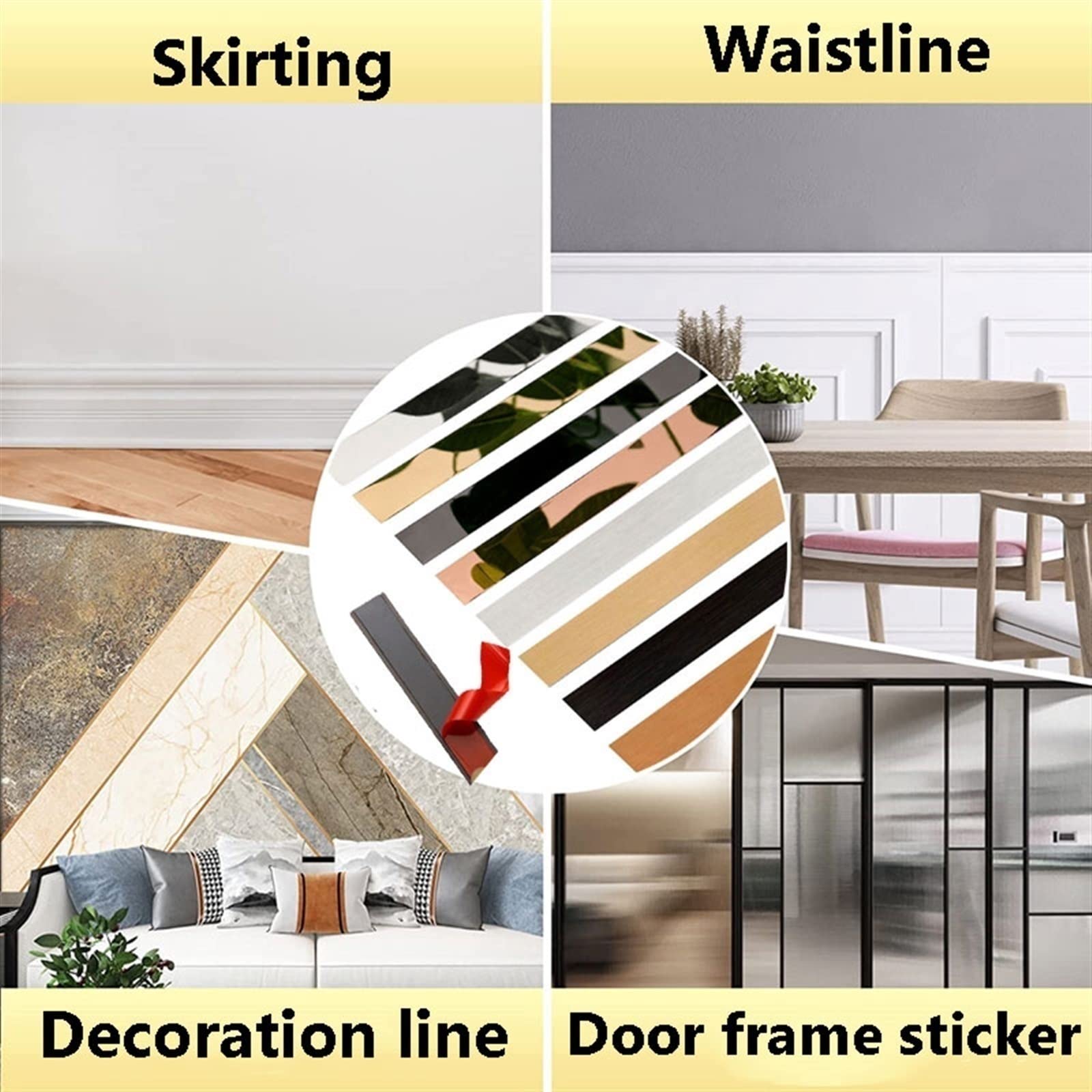 Moldura de Zócalo de Pared Autoadhesiva Flexible de 32 Pies Moldura Metalizada para Pared Y Piso Zócalos Curvos para Paredes Acabado Tipo Espejo