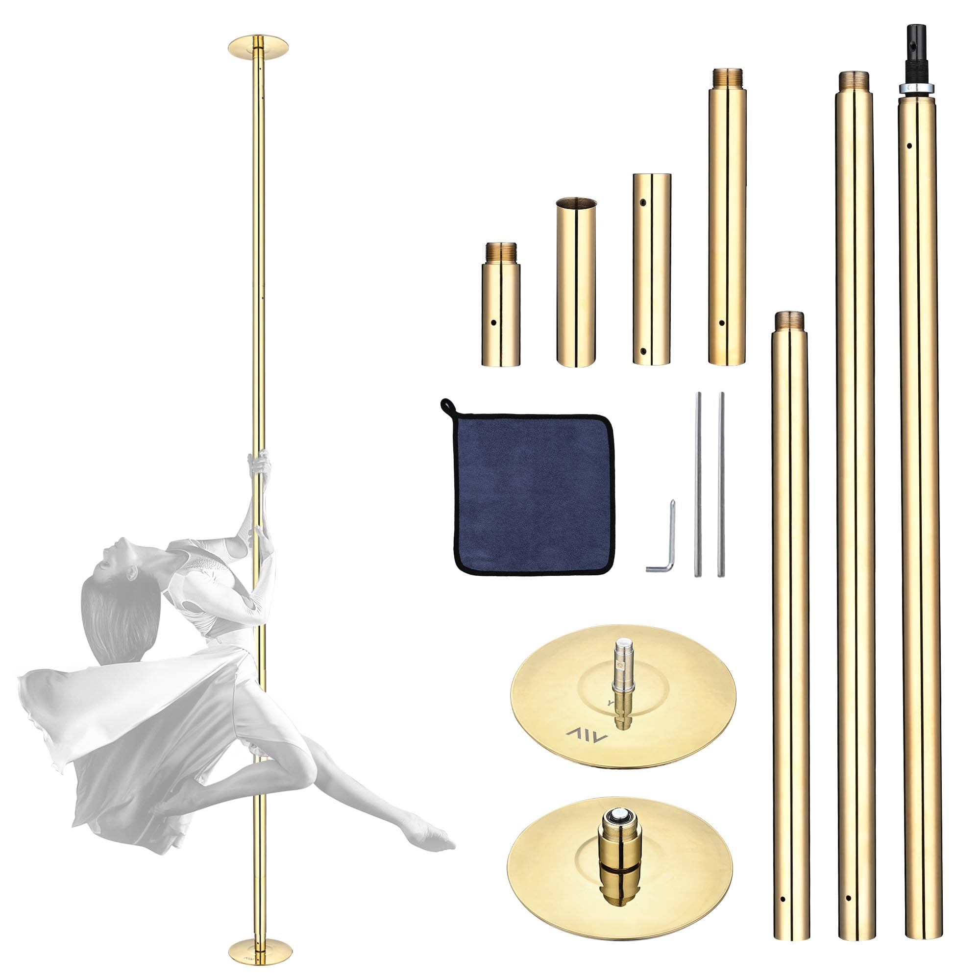 AW 11 FT Spinning Static Dancing Pole Kit w/Extensions Fitness Dance Exercise Gold