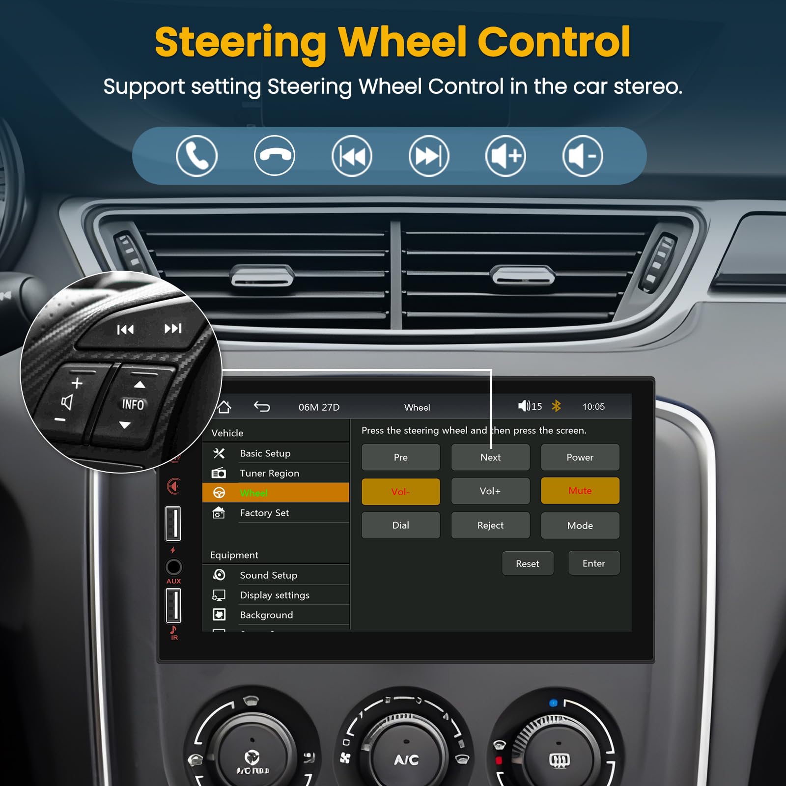 Hikity 1 DIN Autoradio sans Fil CarPlay Android Auto avec 7" Écran Tactile Poste Radio Voiture Bluetooth Lien Miroir pour iOS/Android FM Radio EQ AUX/2USB + Caméra de recul