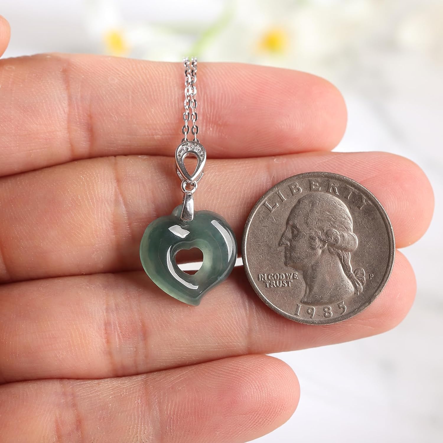 Real Green Jade Pendant Necklace for Women Donut/Heart/Clover/Teardrop/Rose/Lotus Flowers Genuine Jadeite Jewelry with Gold Plated 925 Sterling Silver Chain - Image 3