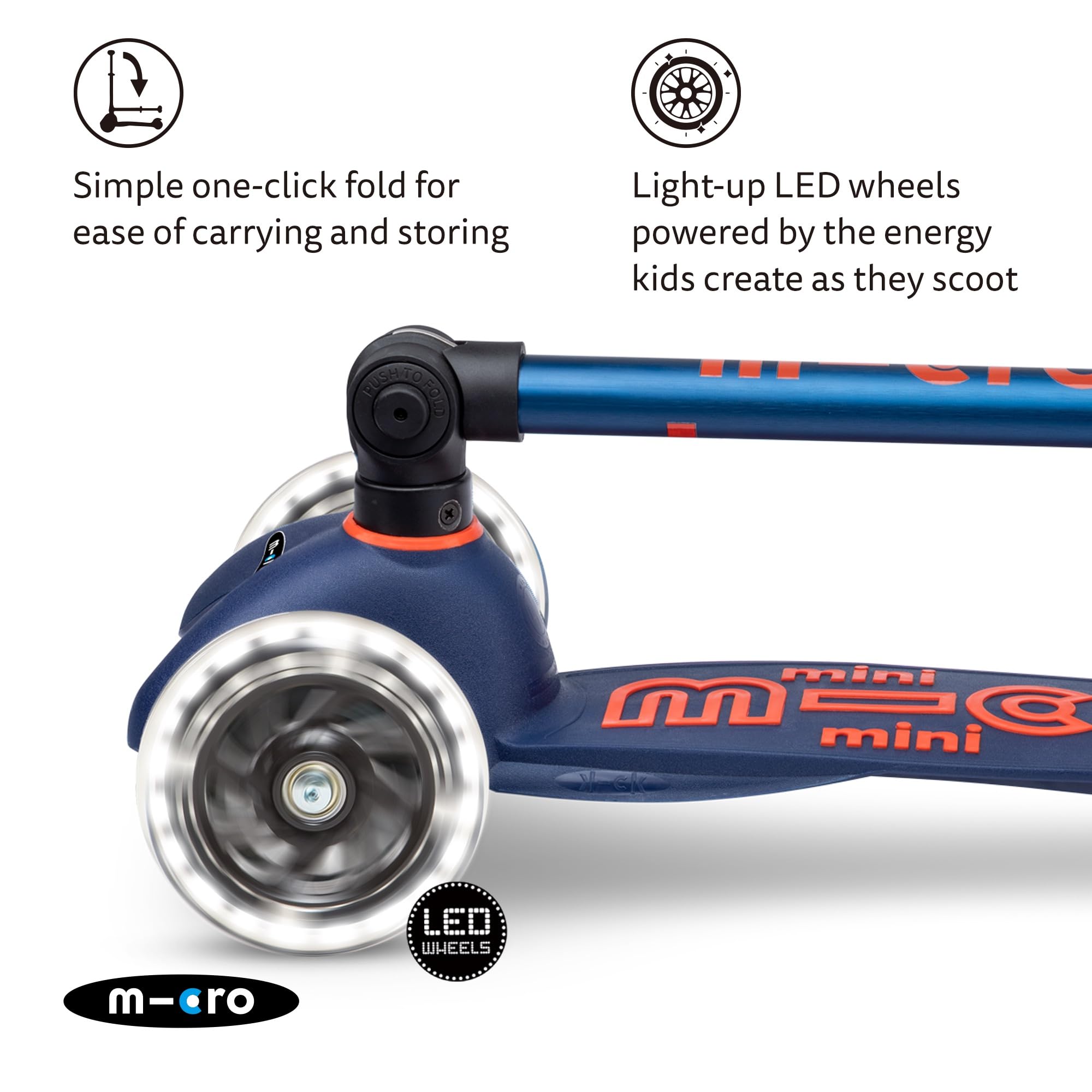 Mini Micro scooter Deluxe foldable LED navy blue