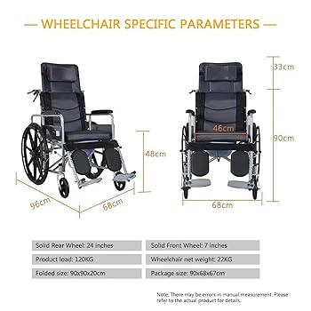 Amazon | リクライニング折りたたみ車椅子、18 インチシート大人