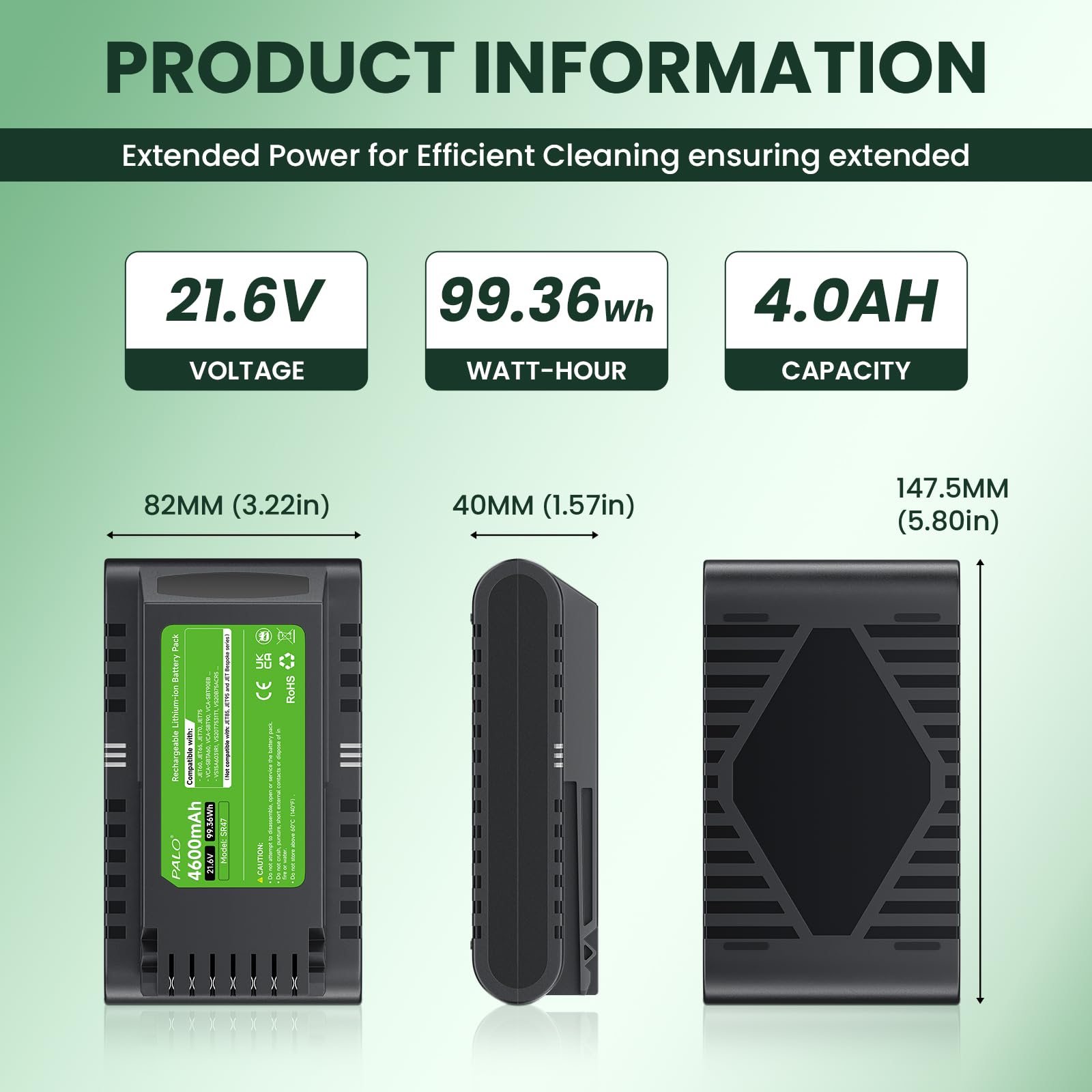 4600mAh VCA-SBTA60 Batteria per Samsung JET60 JET65 JET70 JET75 JET90 Samsung Aspirapolvere Senza Fili Modello VCA-SBTA60/VT VCA-SBT90 VCA-SBT90EB