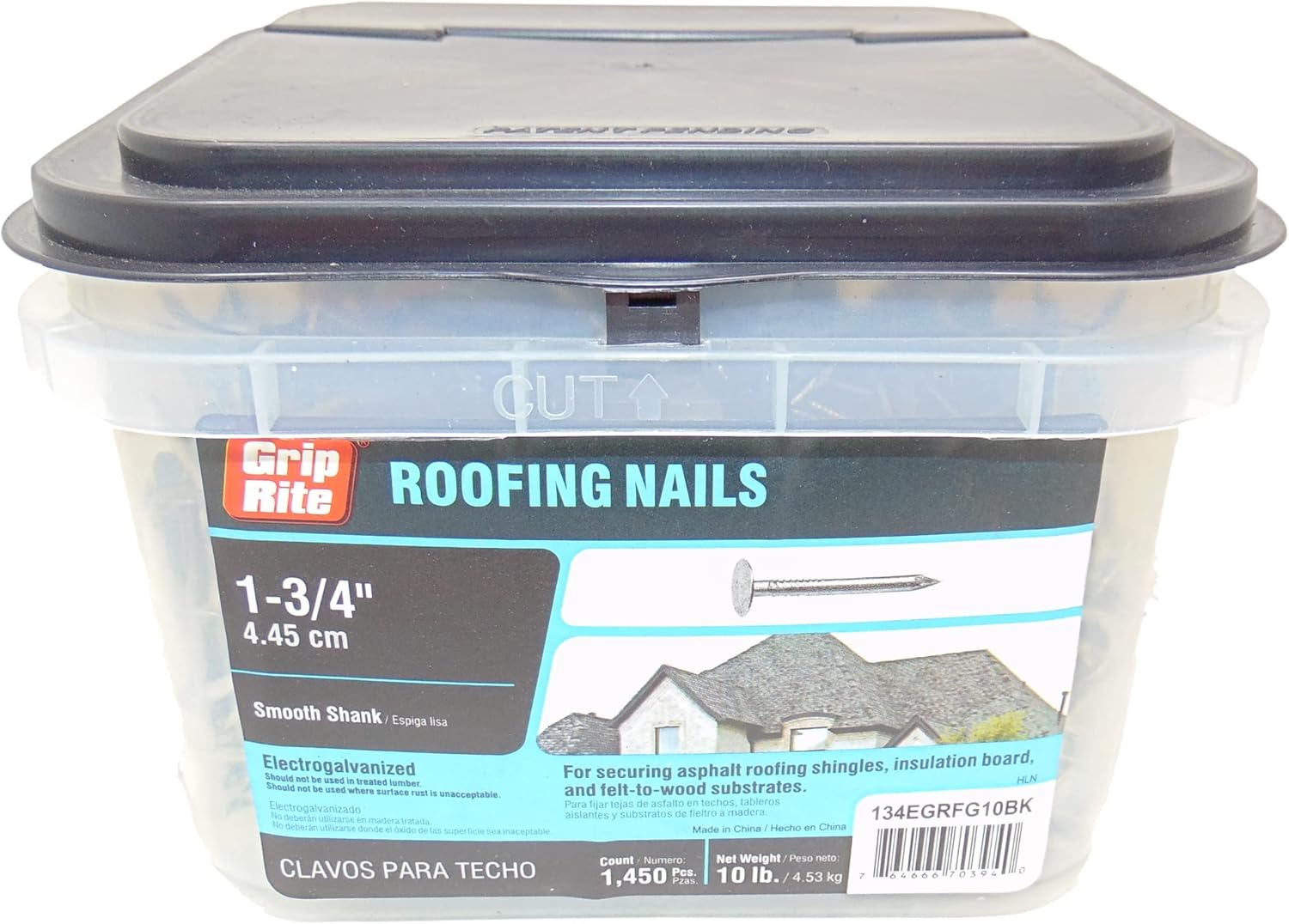 Grip Rite 134EGRFG10BK 1-3/4-inch Electro Galvanized Smooth Shank Bulk Roof Nails