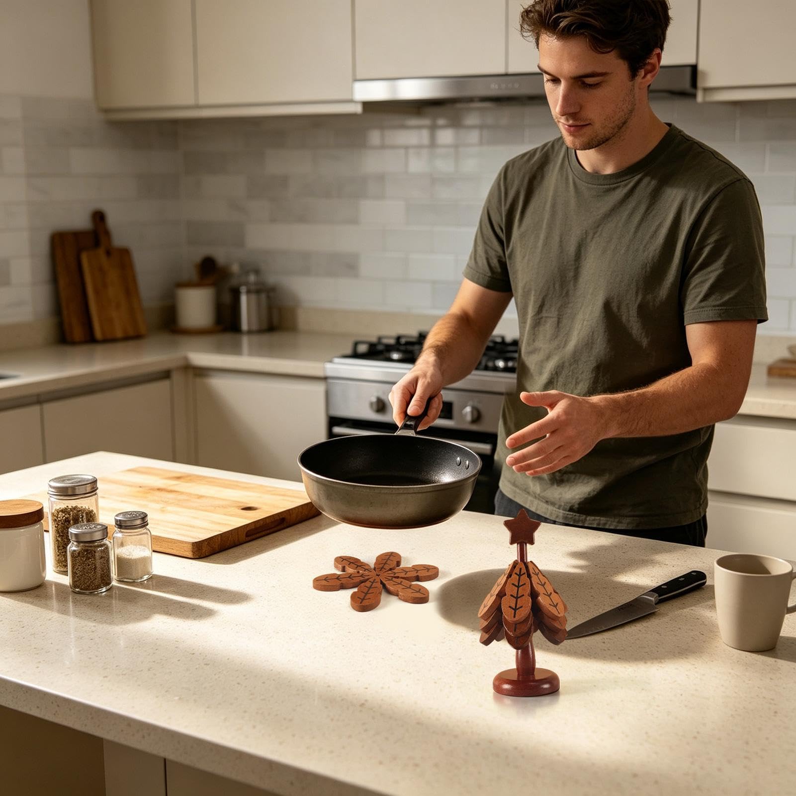 Salvamanteles para comida caliente Posavasos de cocina decorativos | Juego de protectores de ollas con forma de árbol de Navidad para encimera, sartenes, cena, taza, apartamento