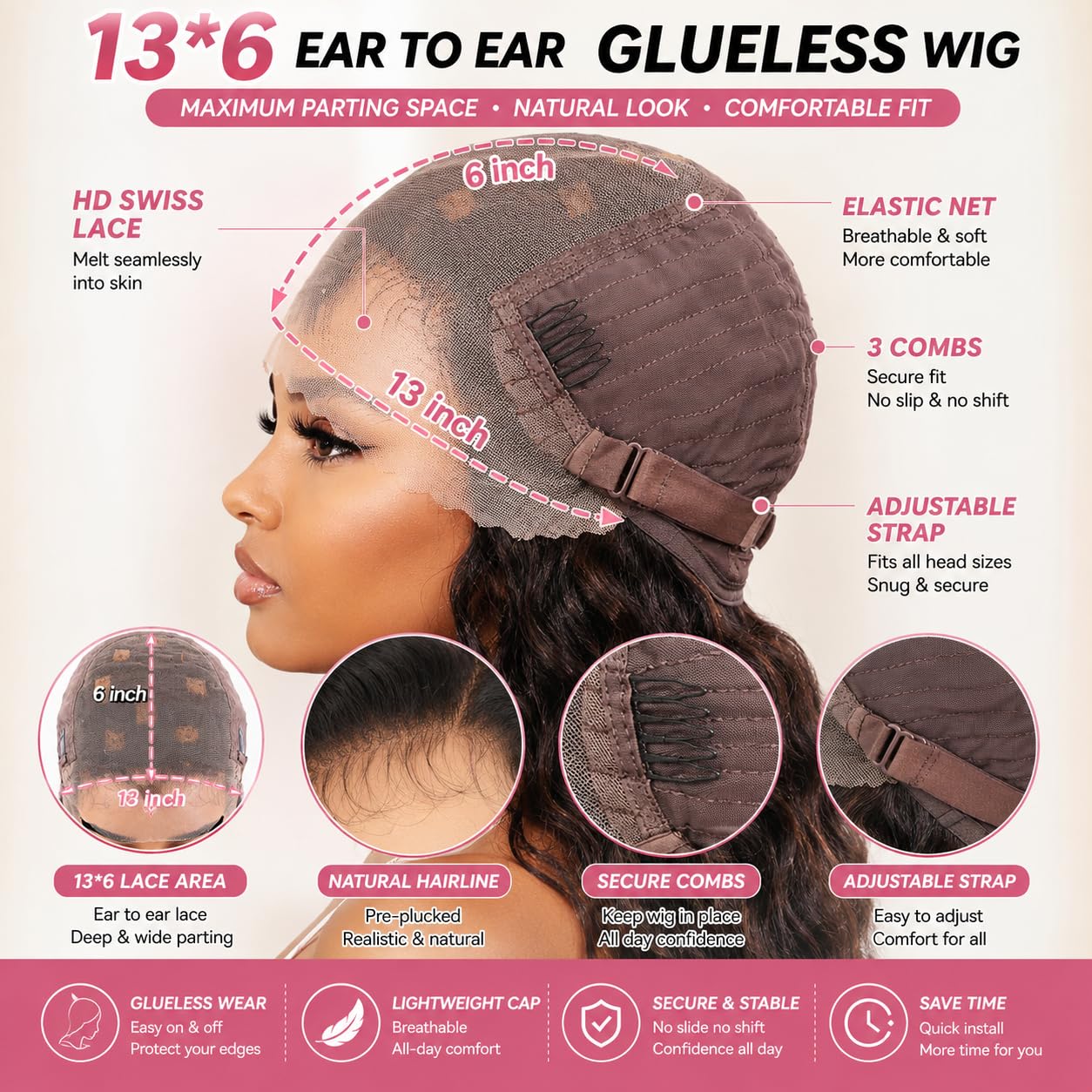 13x6 Body Wave Lace Front Wig Human Hair, Brown Blonde Highlight Wig for Women, Pre Plucked Natural Hairline, Glueless Daily Wear 14 Inch FS4/27