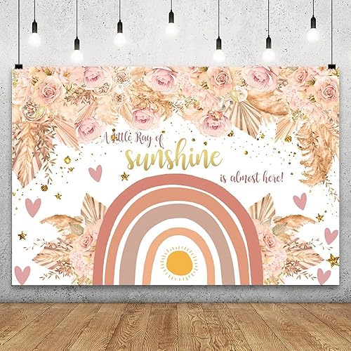 YongFoto Telón de fondo bohemio para baby shower de 10 x 7 pies para fotografía de flores rosadas, corazón de amor, un pequeño rayo de sol está casi