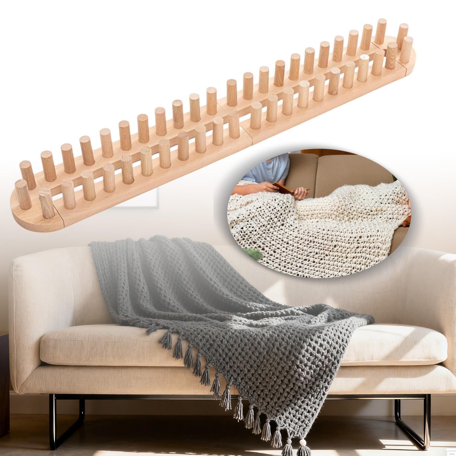 Artigianato per maglieria in fibra naturale, tessitura fai da te per principianti, montaggio semplice, tempo libero creativo con filo, coperte da fare da solo, 4 tratti