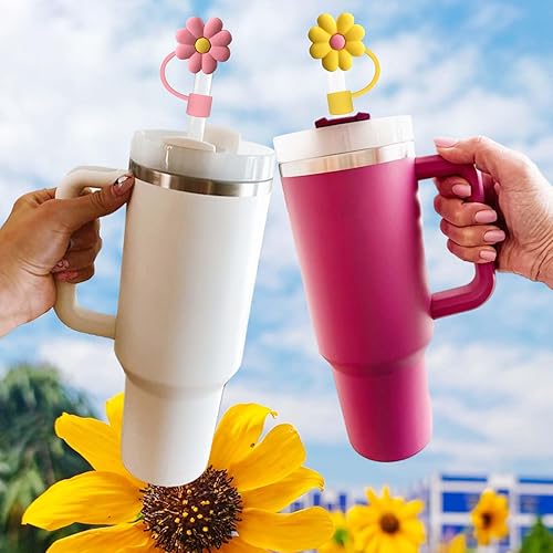 Miniatura 2 de AIERSA Daisy Straw Cover Cap for Stanley Cup,4Pcs Silicone Straw Topper Compatible with Stanley 30&40 Oz Tumbler with Handle,Straw Tip Covers for