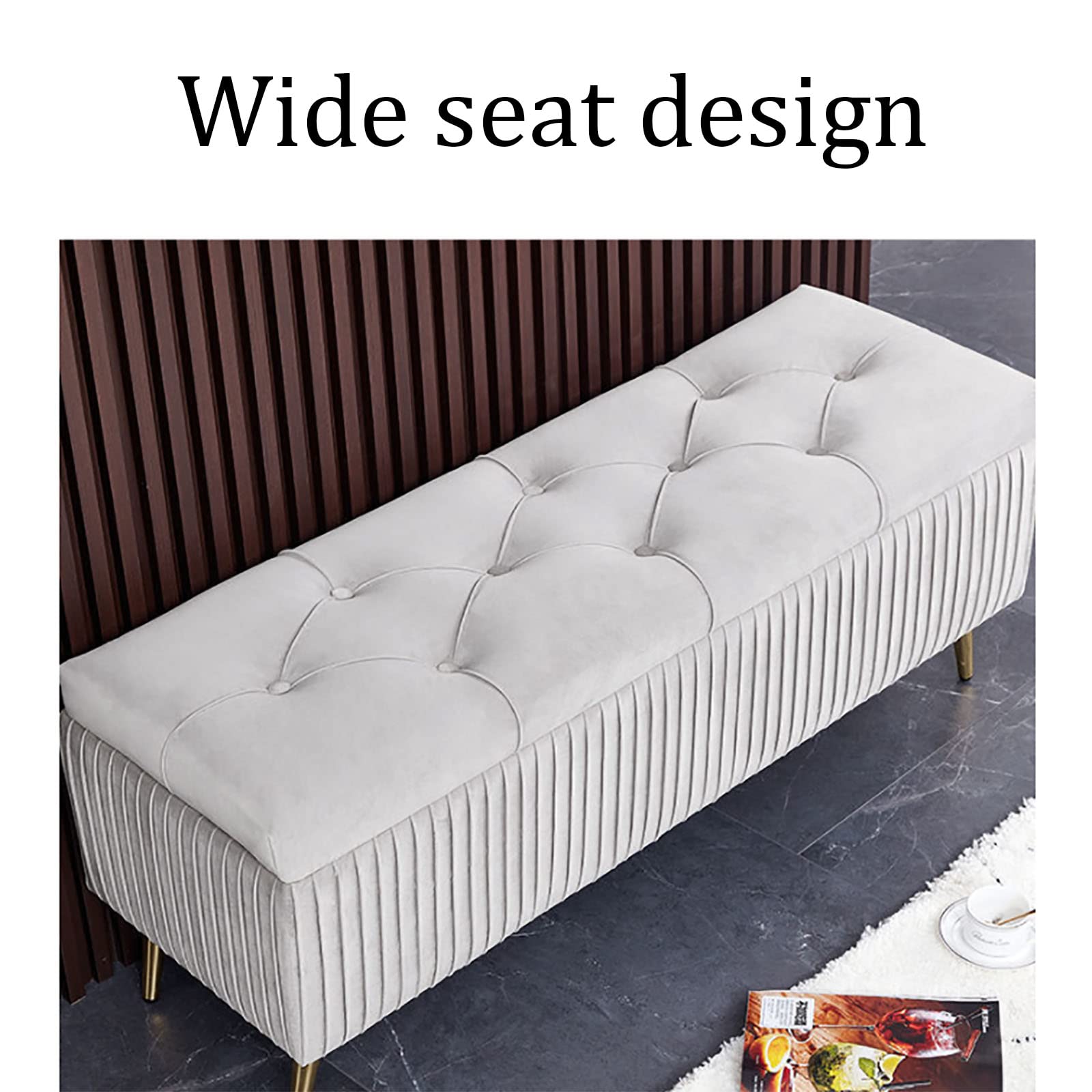 Pouf Contenitore Moderno In Velluto Con Gambe In Metallo Dorato, Panca Imbottita Per Camera Da Letto, Poggiapiedi Imbottito Per Soggiorno, Camera Da Letto, Corridoio, Scelte Multiple, C, 80 Cm X 40 C