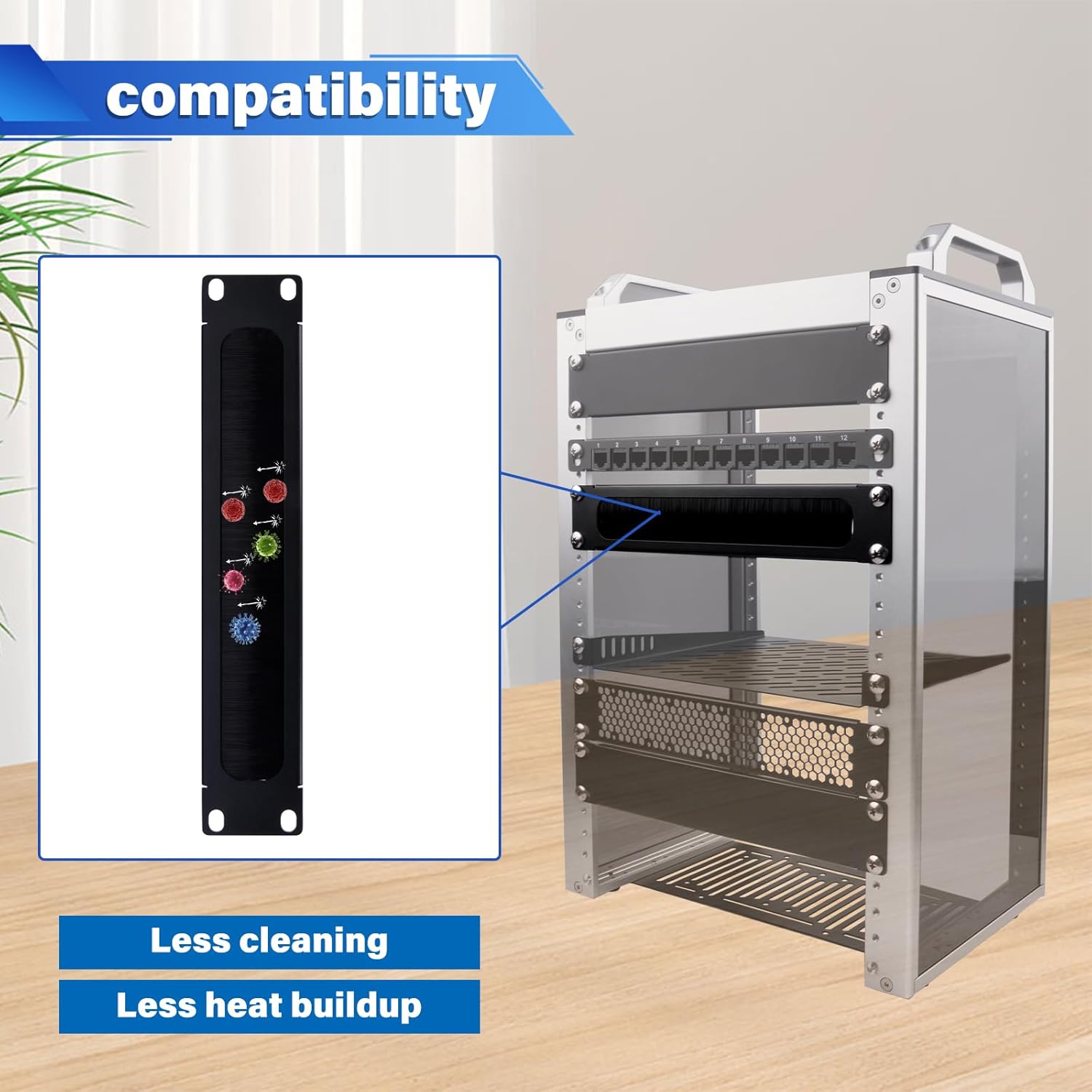 GeeekPi 10 inch 1U Brush Cable Manager Rack Mount Cable Management Panel with Brush Strip for Cable Entry for DeskPi RackMate T1/T0/T2/T1 Plus/T0 Plus/TL1 and 10 inch Server Rack (2)