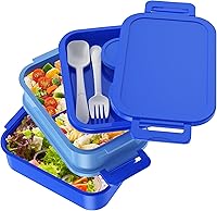 Vista 5 de Jelife Lonchera Bento para adultos, lonchera Bento apilable de 3 capas para adultos, caja Bento grande todo en uno de 72 onzas, a prueba de fugas