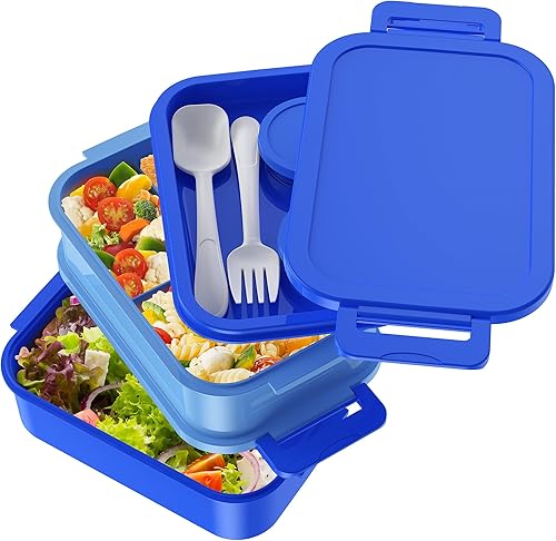 Miniatura 5 de Jelife Lonchera Bento para adultos, lonchera Bento apilable de 3 capas para adultos, caja Bento grande todo en uno de 72 onzas, a prueba de fugas,