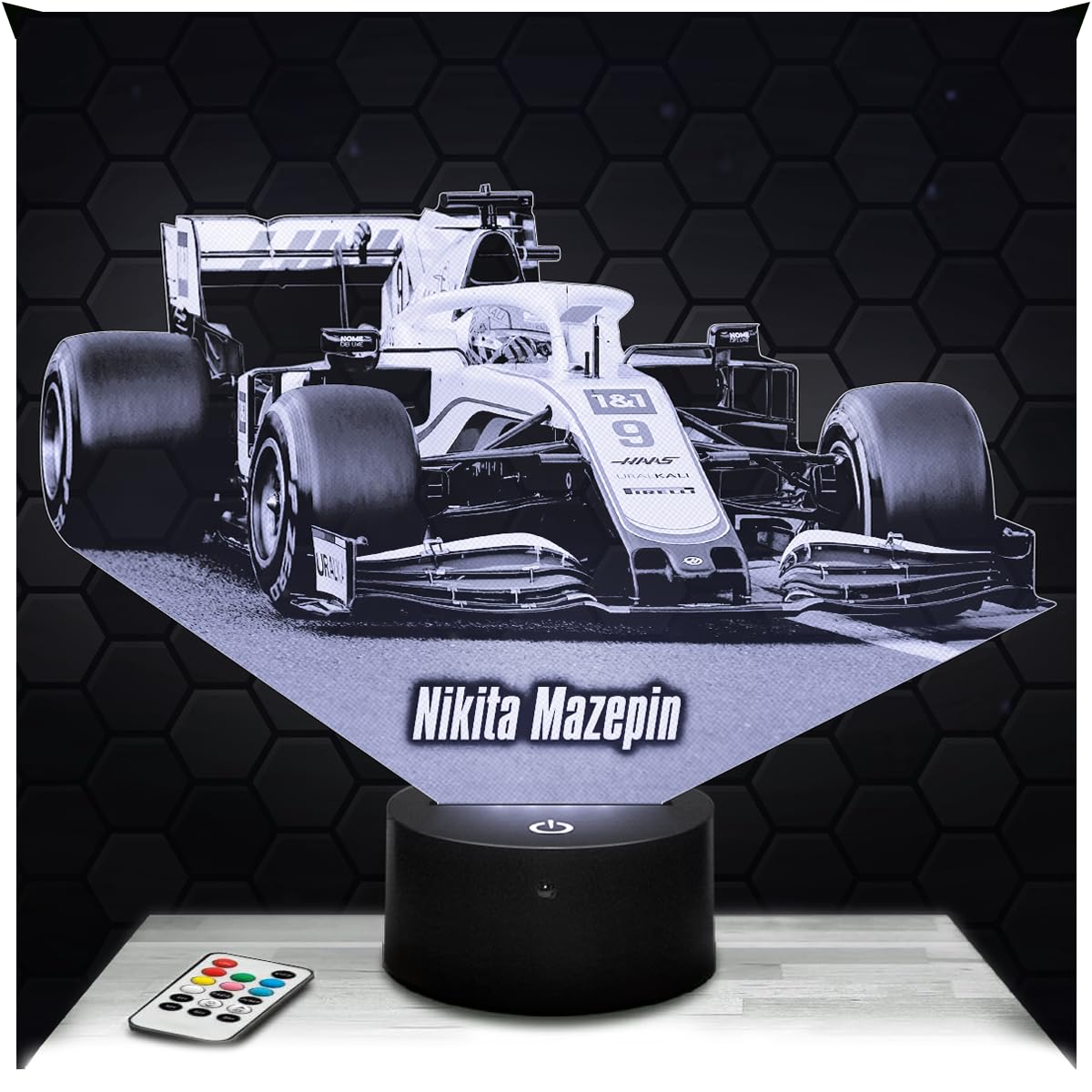 Lampephoto.fr - Formula 1 Night Light Nikita Mazepin F1 Team 3D Lamp 3D LED Illusion lamp, Christmas Birthday Gift idea for Boys and Girls Night Light for Child or Adult Bedroom, Gift Merchandising
