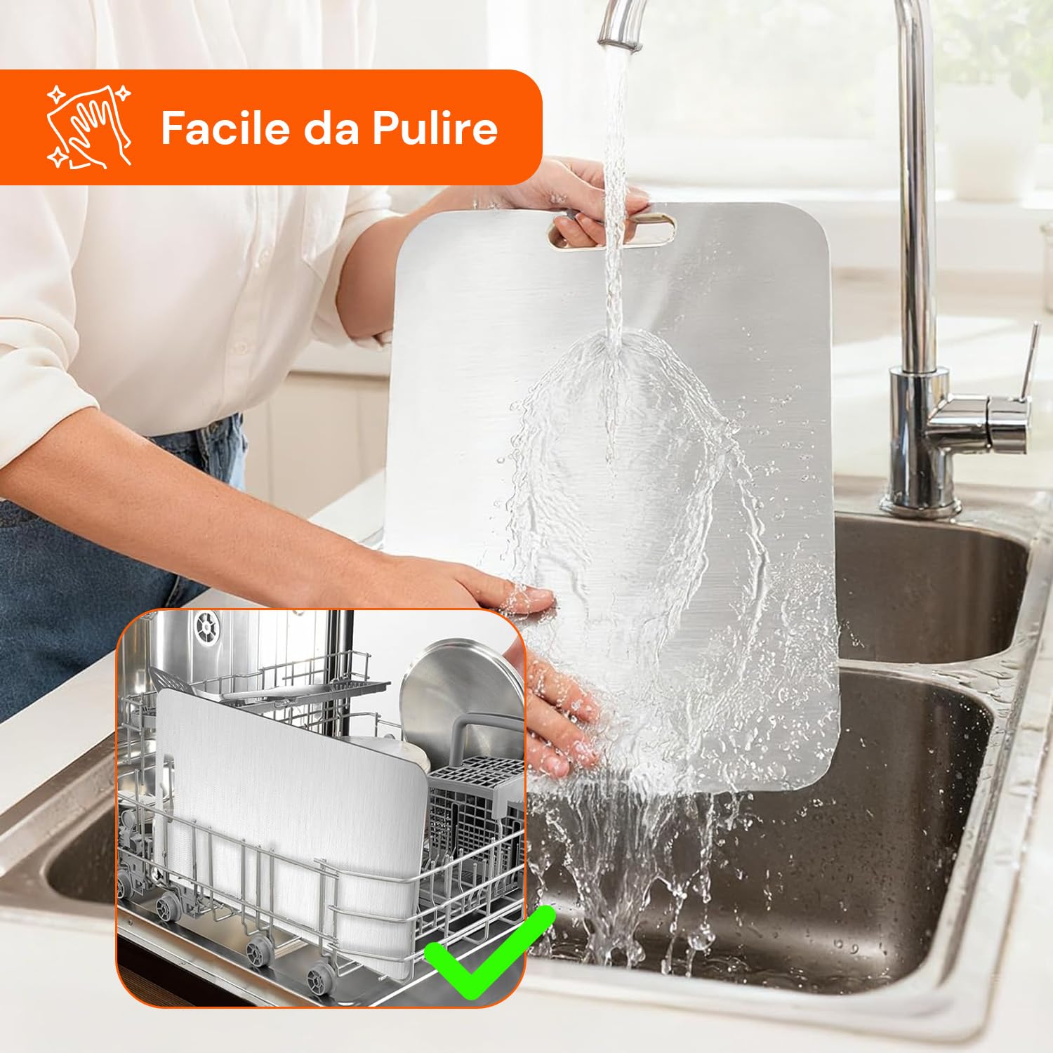 Avilia - Tagliere Acciaio Inox Bifacciale con Manico Forato Set 3 Diverse Dimensioni per Carne Pesce Verdure e Pane Uso Quotidiano Superficie Igienica Antiruggine Salvaspazio