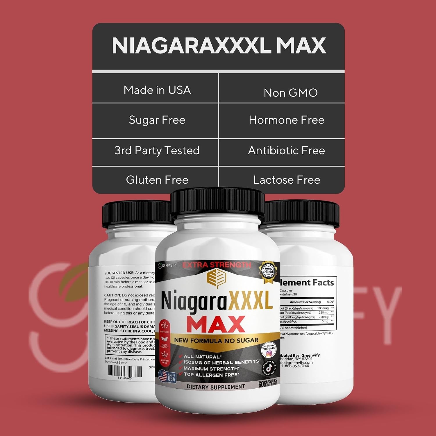 NiagaraXXXL MAX Dietary Supplement, Organic Maca Root, Non-GMO, Vegan, Gluten Free, 60 Capsules (3)