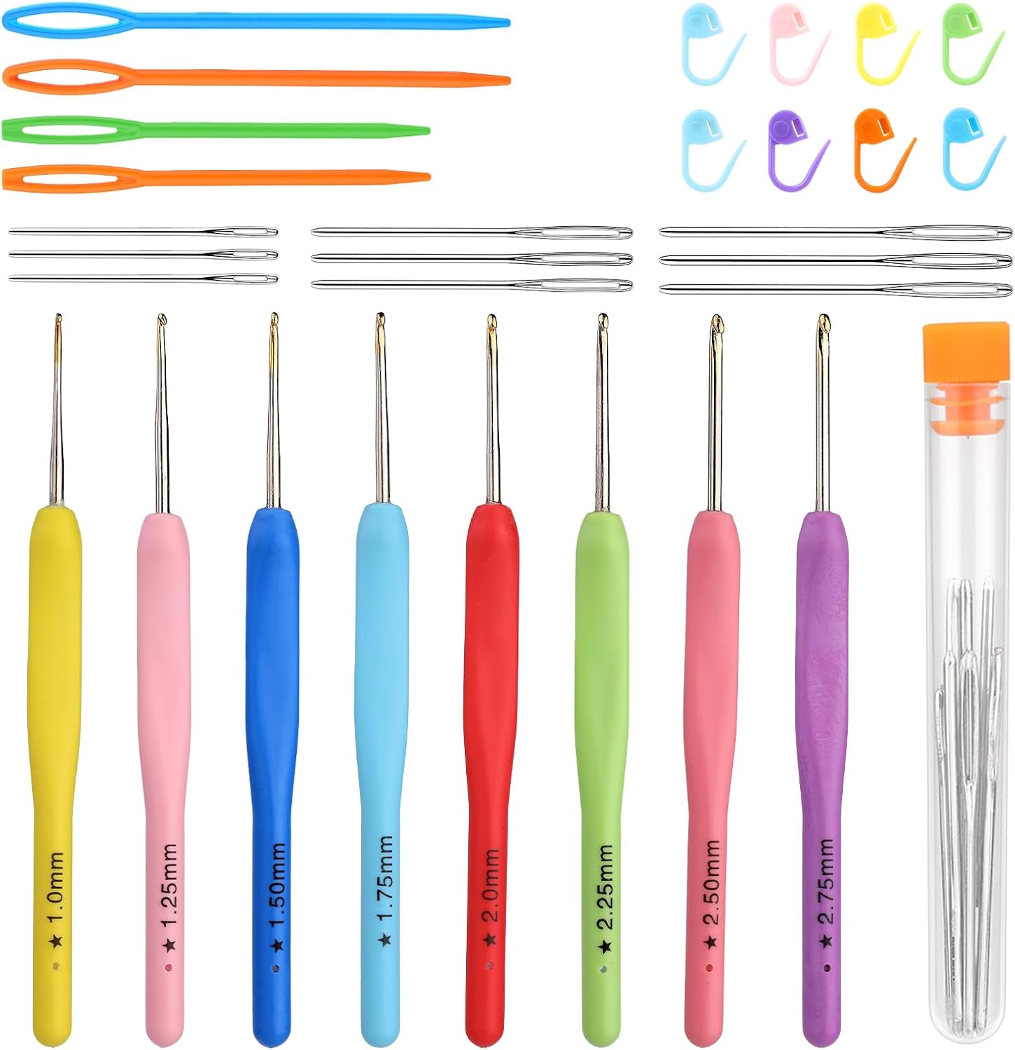 8 Sizes Crochet Hooks,Ergonomic Arthritis Handle, 1mm2