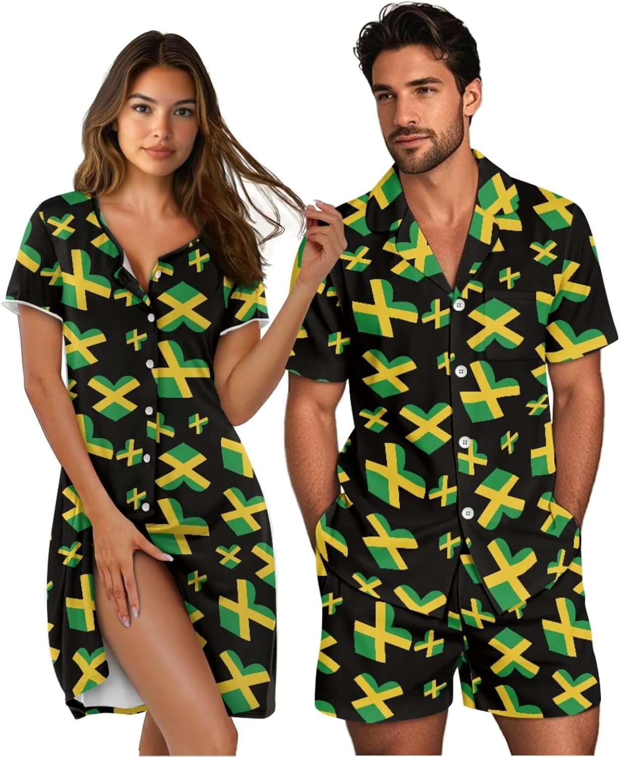 Matching Pajamas for Couples Short Sleeve Womens Nightshirt & Mens Shirts Matching Pajamas Set for Couples Nightwear