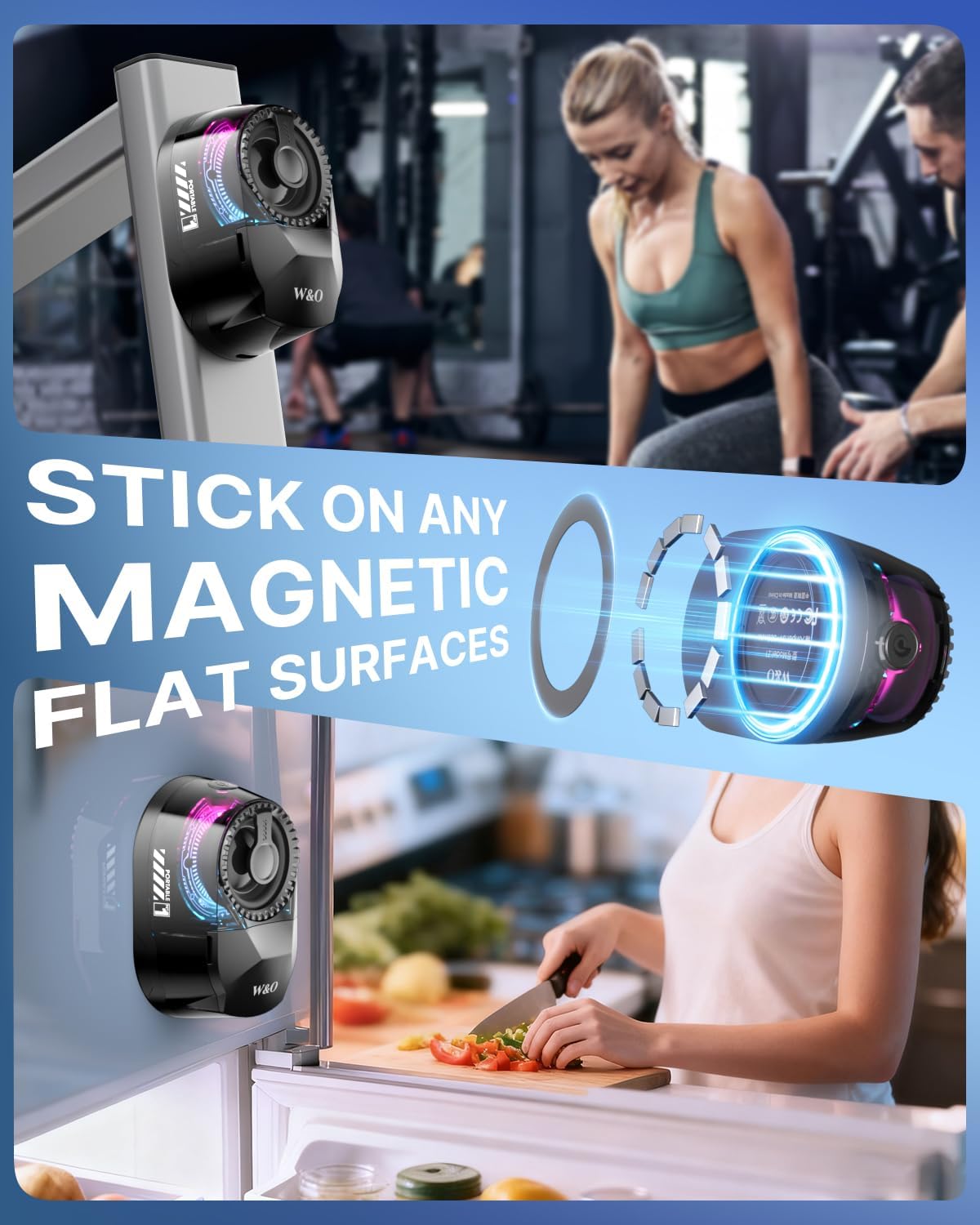 W & O Bluetooth Speaker with Wireless Earbuds,All in One, Magnetic Portable Speaker Bluetooth 5.4 with RGB Lights, Magnetic Mount，for Travel, Gifts (Black)