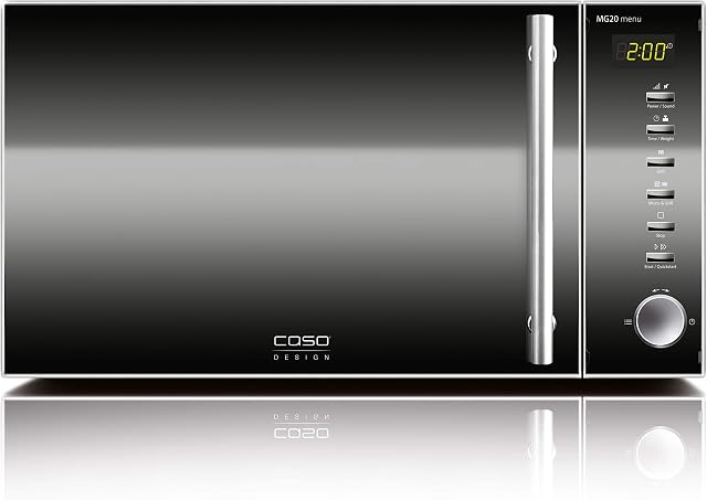 Caso | MG20 menu kuchenka mikrofalowa 2-w-1 z grillem | 800 W, grill 1000 W, 20 l, 2 programy kombi + 14 programów gotowania, design ze stali nierdzewnej i lustrzaną powierzchnią