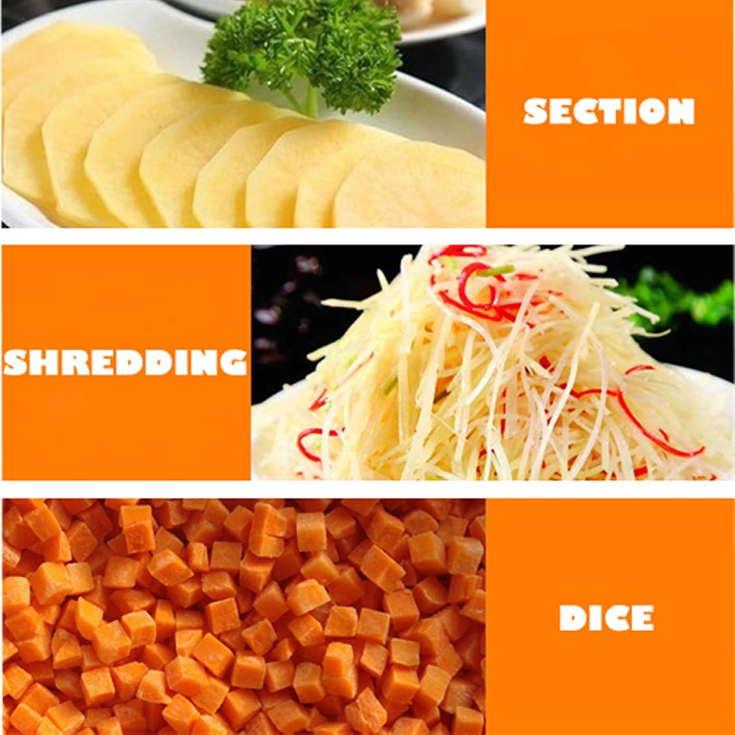 Electric Fruit and Vegetable Slicer Multifunctional Vegetable Slicing Shredding Dicing Cutter Commercial Stainless Steel Food Chopper for Radish Potato Onion and Eggplant 110V 750W