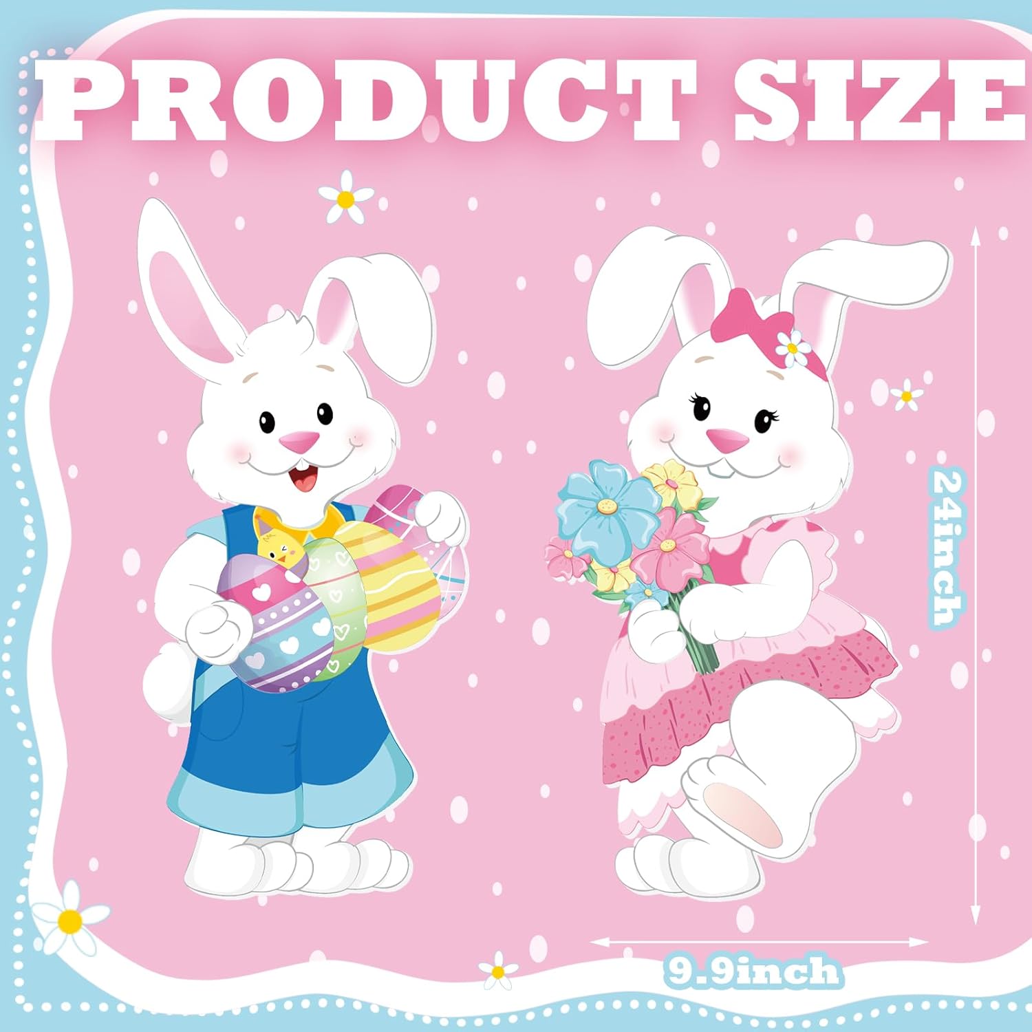2 Pack Easter Decorations Outdoor Yard Signs Large Bunny with Eggs Flowers Rustic Yard Decoration with Stakes Lawn Garden Decor for Family Home Outside Spring Easter Party