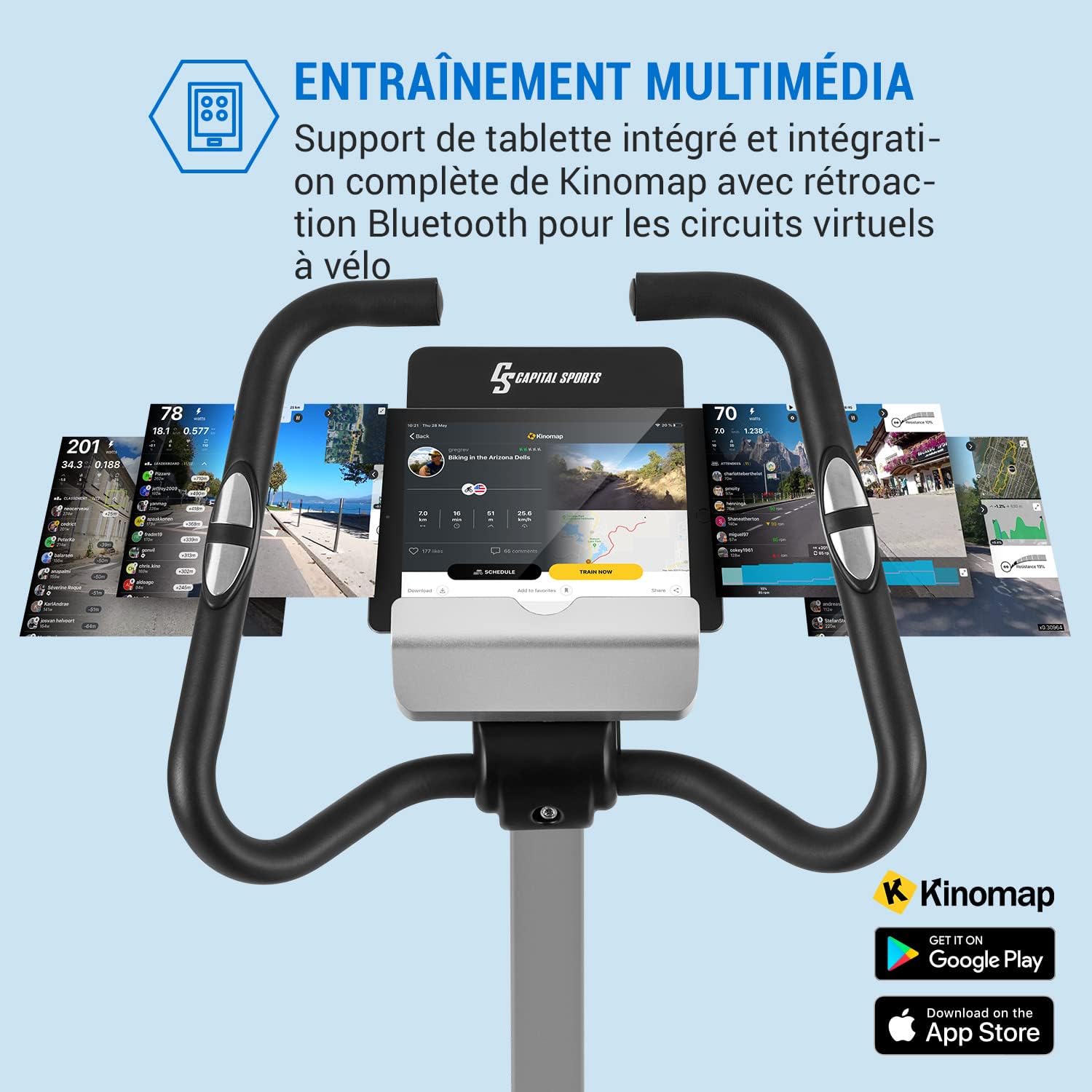 Kinomap app integration on CAPITAL SPORTS Evo Comfort Exercise Bike